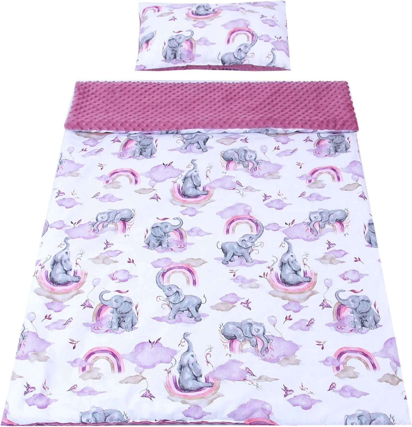 BABYLUX Kuscheldecke 100 x 150 cm Decke Kinderdecke 125. Elefanten Rosa mit Kissen