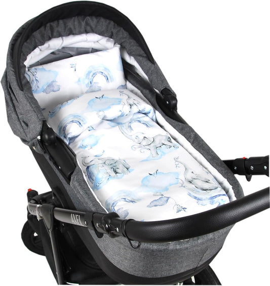 BABYLUX 2 tlg. Set Bezug für Kinderwagen Bettwäsche  60x78cm 126. Elefanten Blau