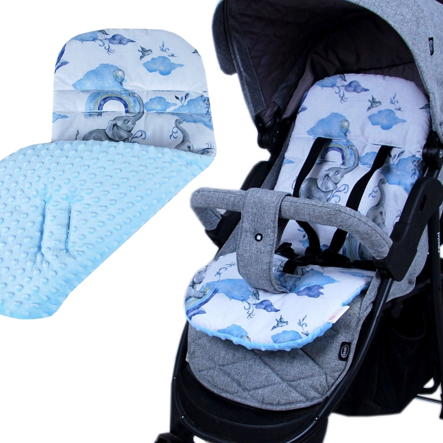 BabyLux Sitzauflage für Kinderwagen Buggy Sitzeinlage Kinderwagenauflage S126. Elefanten Blau