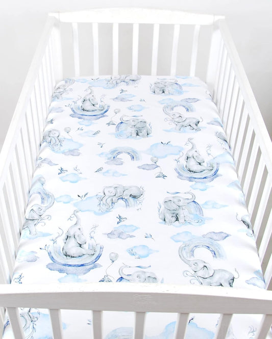 BABYLUX Spannbetttuch 60x120 / 70x140 cm Baby SPANNBETTLAKEN Kinderbett 126. Elefanten Blau