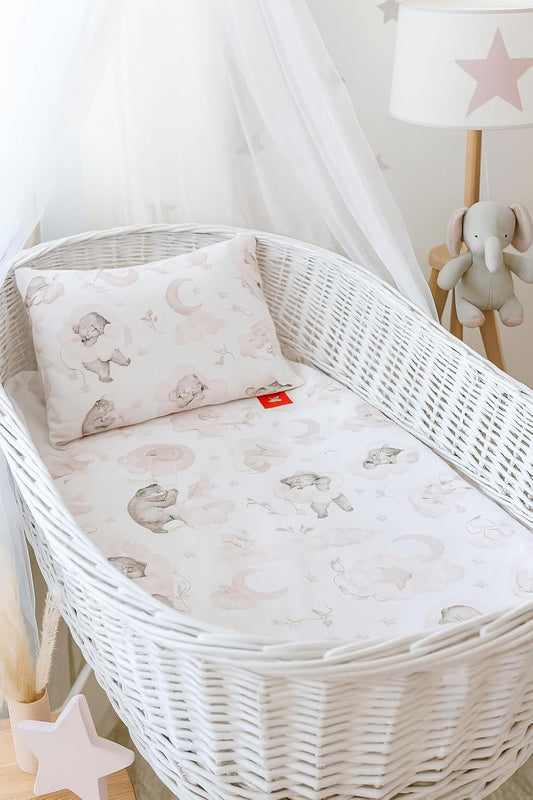 BABYLUX 2 tlg. Set Bezug für Kinderwagen Bettwäsche  60x78cm 128. Bär Rosa