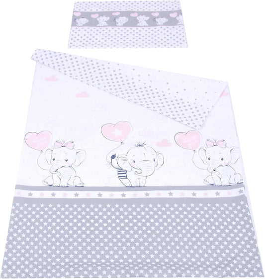 BABYLUX Kinderbettwäsche 2 Tlg. 90 x 120 cm Bettwäsche 112. Elephanten Coral
