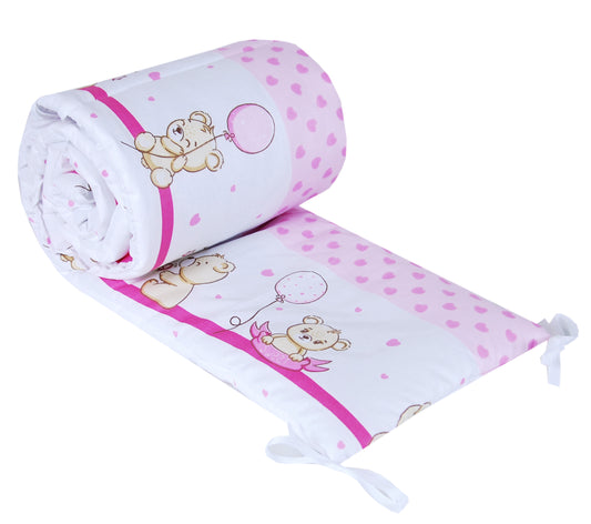 BabyLux Nestchen Bettumrandung 210x30 cm – Kopfschutz für Babybett, Beistellbett & Laufgitter – Weiche Gitterbett-Polsterung - Baumwolle 134. Sweet Rosa