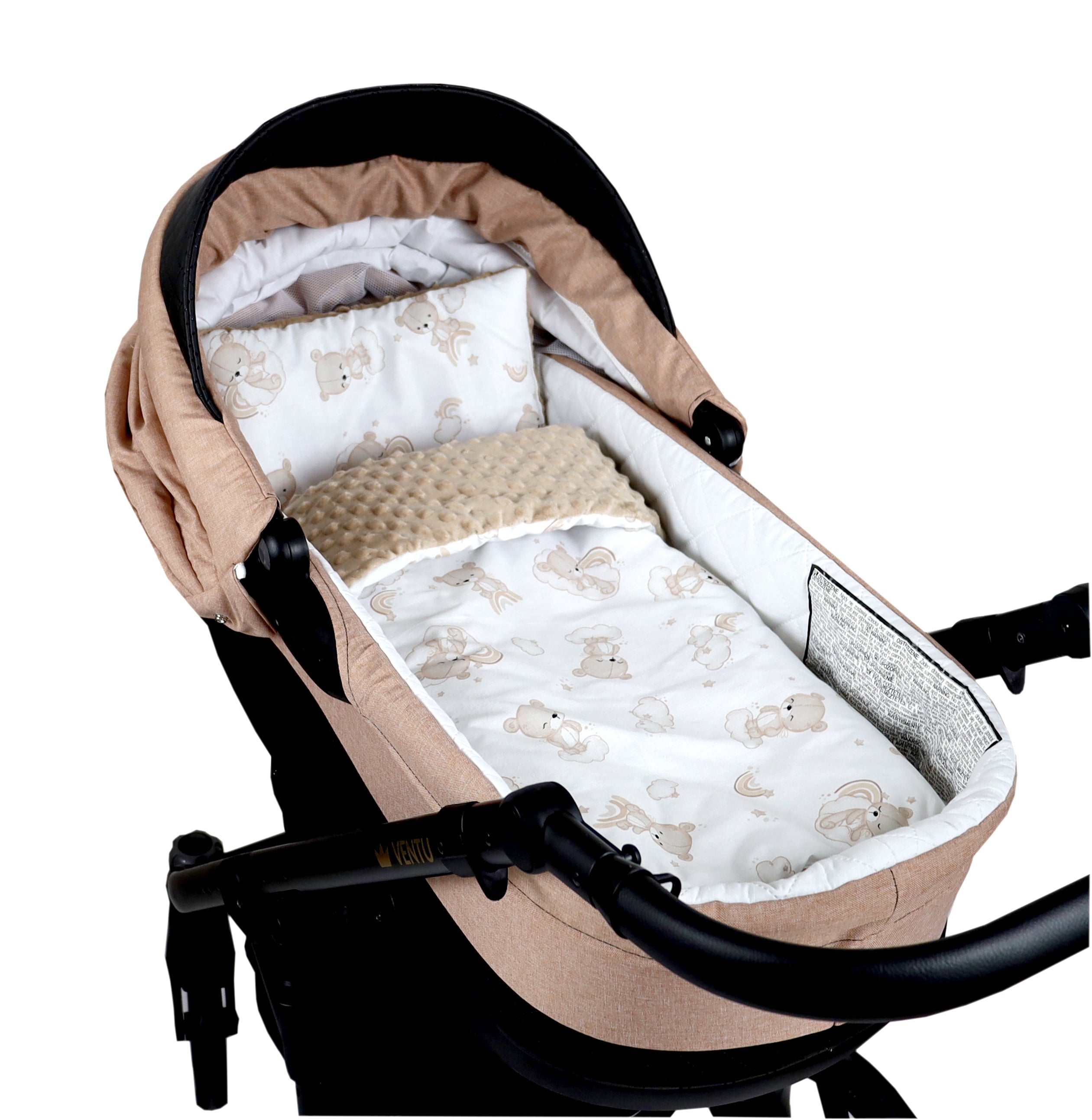 BABYLUX Babydecke Minky Plüsch 75x60 cm mit Kissen 35x30 cm – Weiche Baby Kuscheldecke für Kinderwagen, Neugeborene & Babyschale MP138 - Beige + Bären