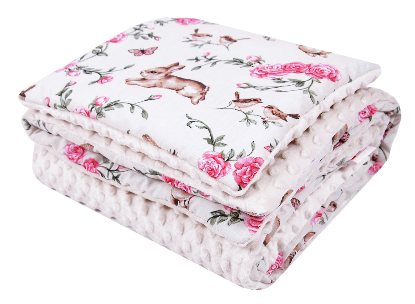BABYLUX Babydecke Krabbeldecke MINKY Decke 75x100 cm mit Kissen K140 - Zauberhafte Rosenhüpfer