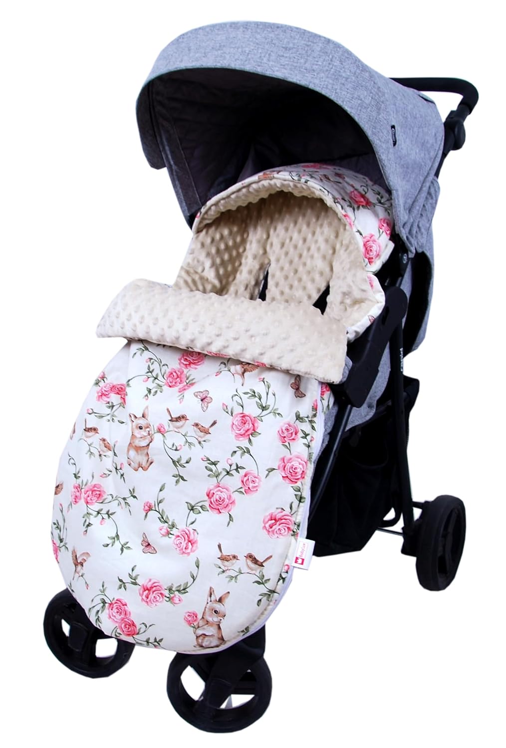 BabyLux Fußsack 90cm Minky Babyschale Buggy Kinderwagen 140. Zauberhafte Rosenhüpfer