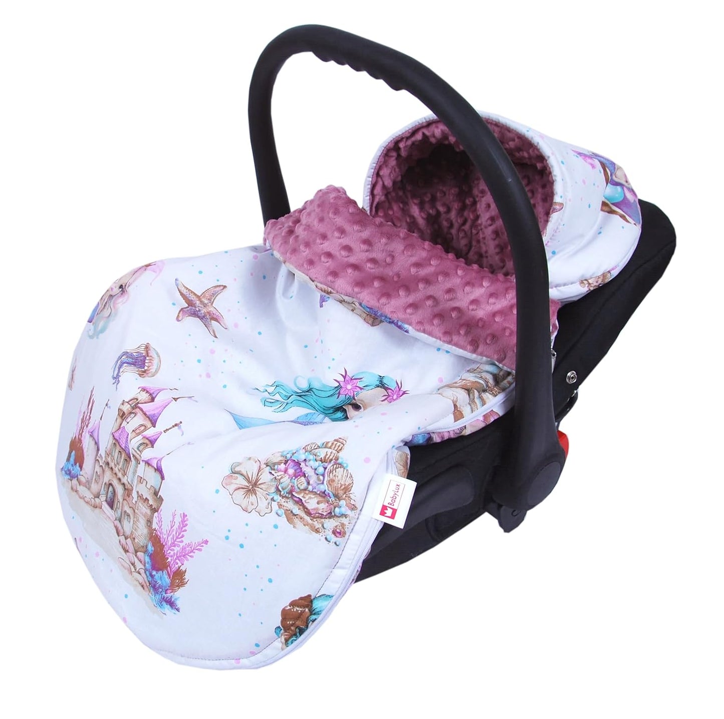 BabyLux Fußsack 90cm Minky Babyschale Buggy Kinderwagen 147. Retro-Rosa + Meerjungfrauen