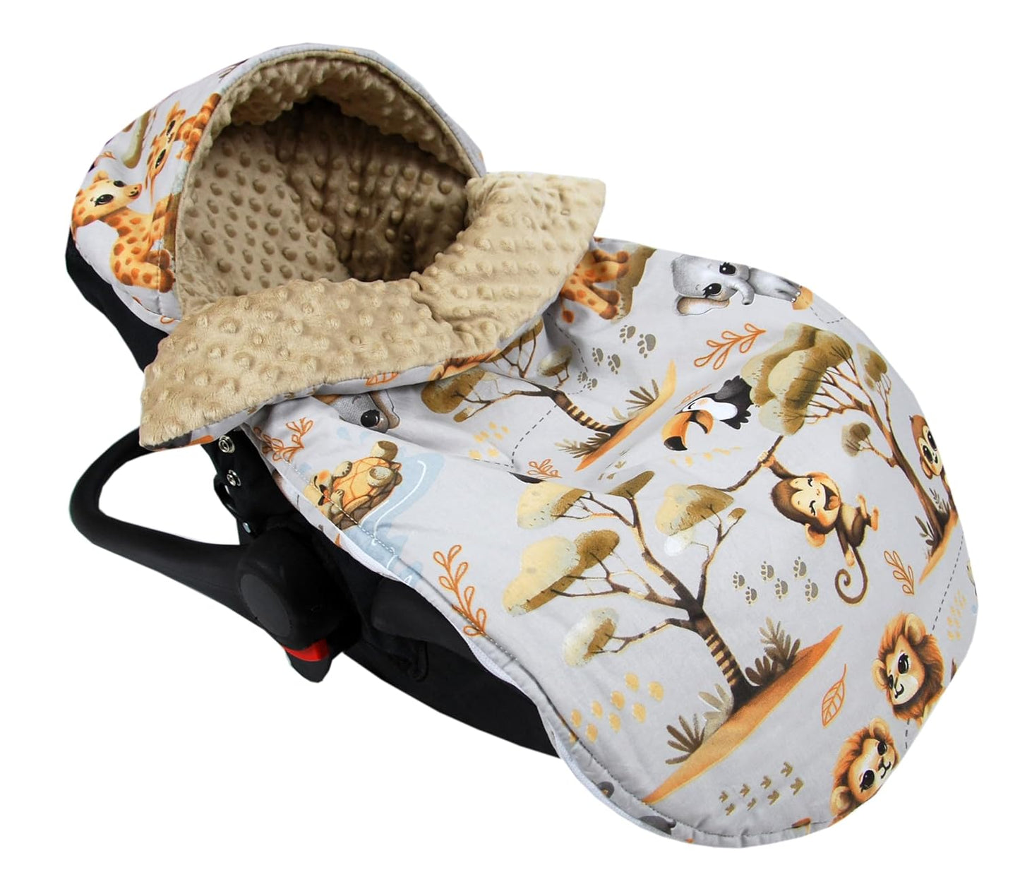 BabyLux Fußsack 90cm Minky Babyschale Buggy Kinderwagen 149. Beige + Dschungel