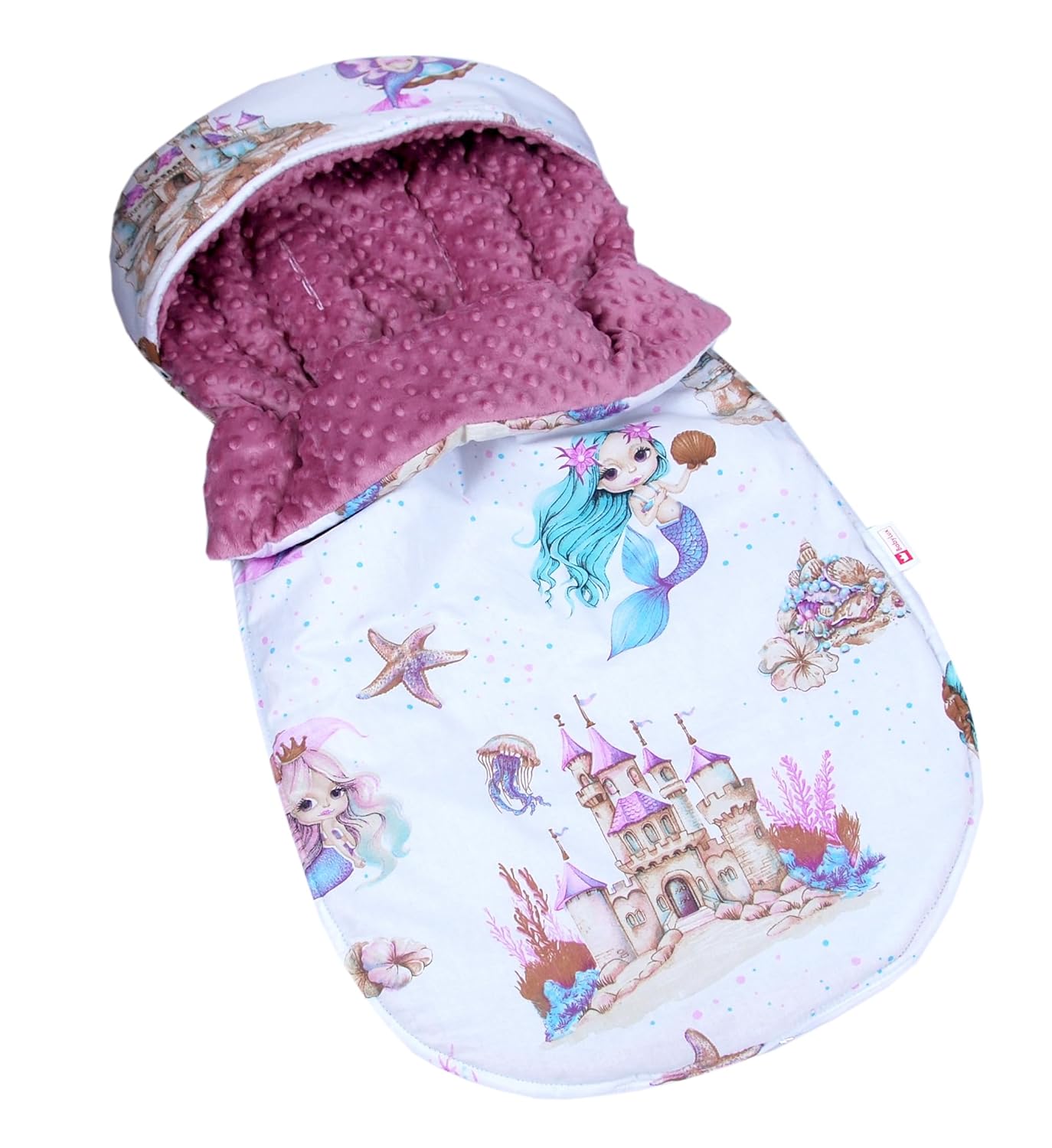 BabyLux Fußsack 90cm Minky Babyschale Buggy Kinderwagen 147. Retro-Rosa + Meerjungfrauen