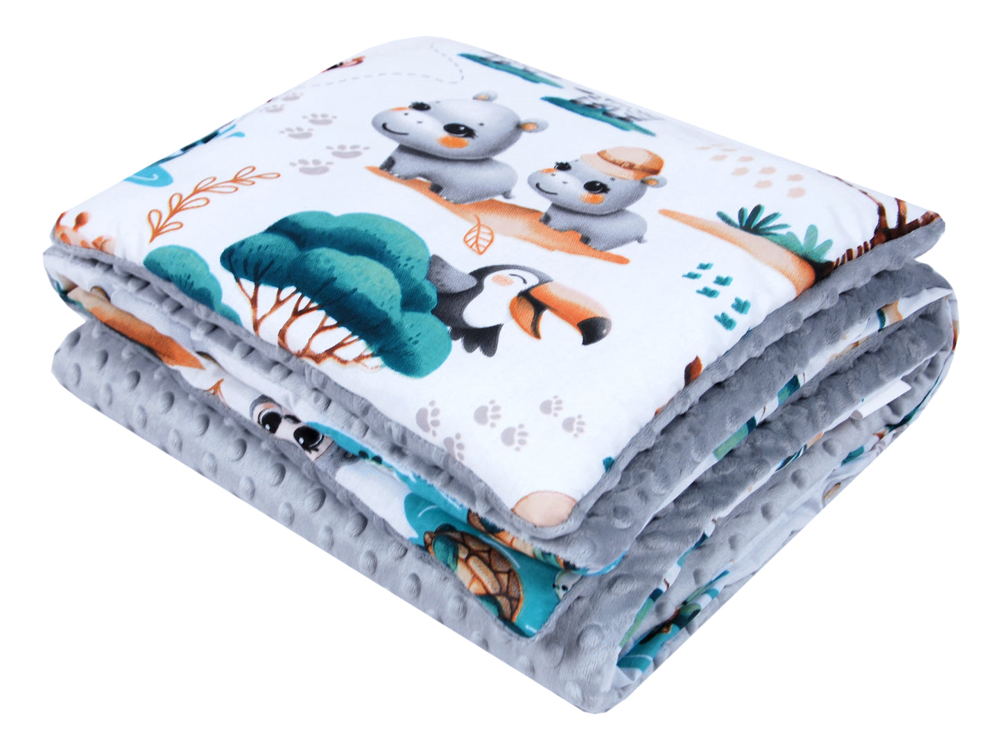 BABYLUX Babydecke Krabbeldecke MINKY Decke 75x100 cm mit Kissen K148 - Grau + Dschungel