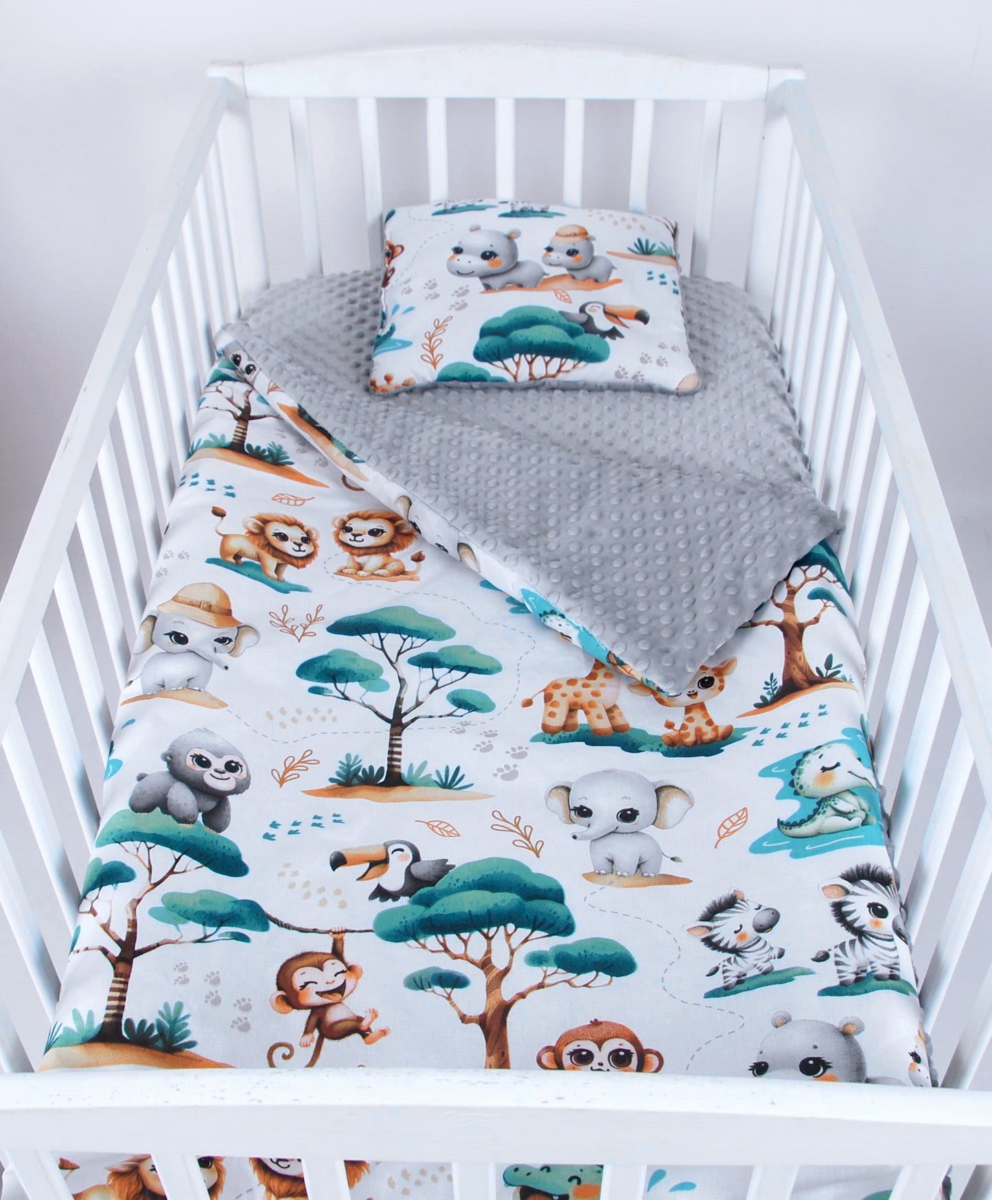BABYLUX Babydecke Krabbeldecke MINKY Decke 75x100 cm mit Kissen K148 - Grau + Dschungel