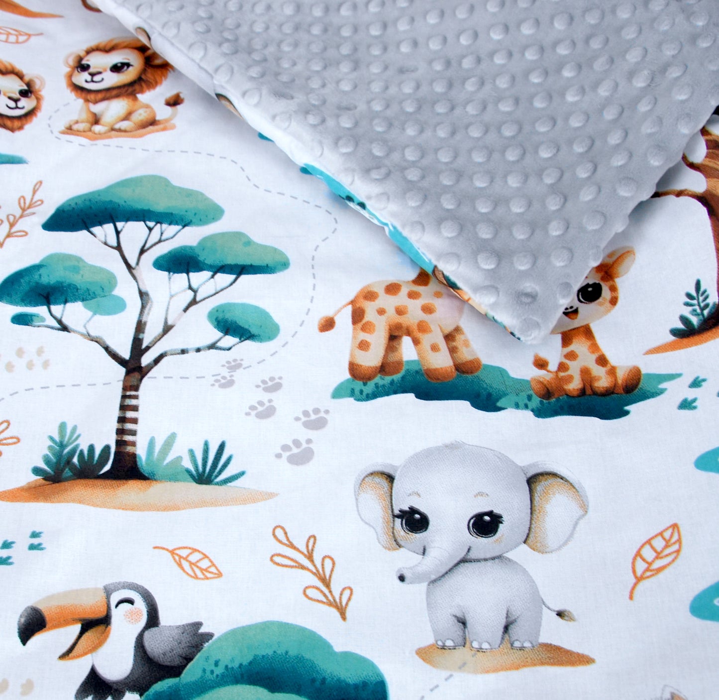 BABYLUX Babydecke Krabbeldecke MINKY Decke 75x100 cm mit Kissen K148 - Grau + Dschungel