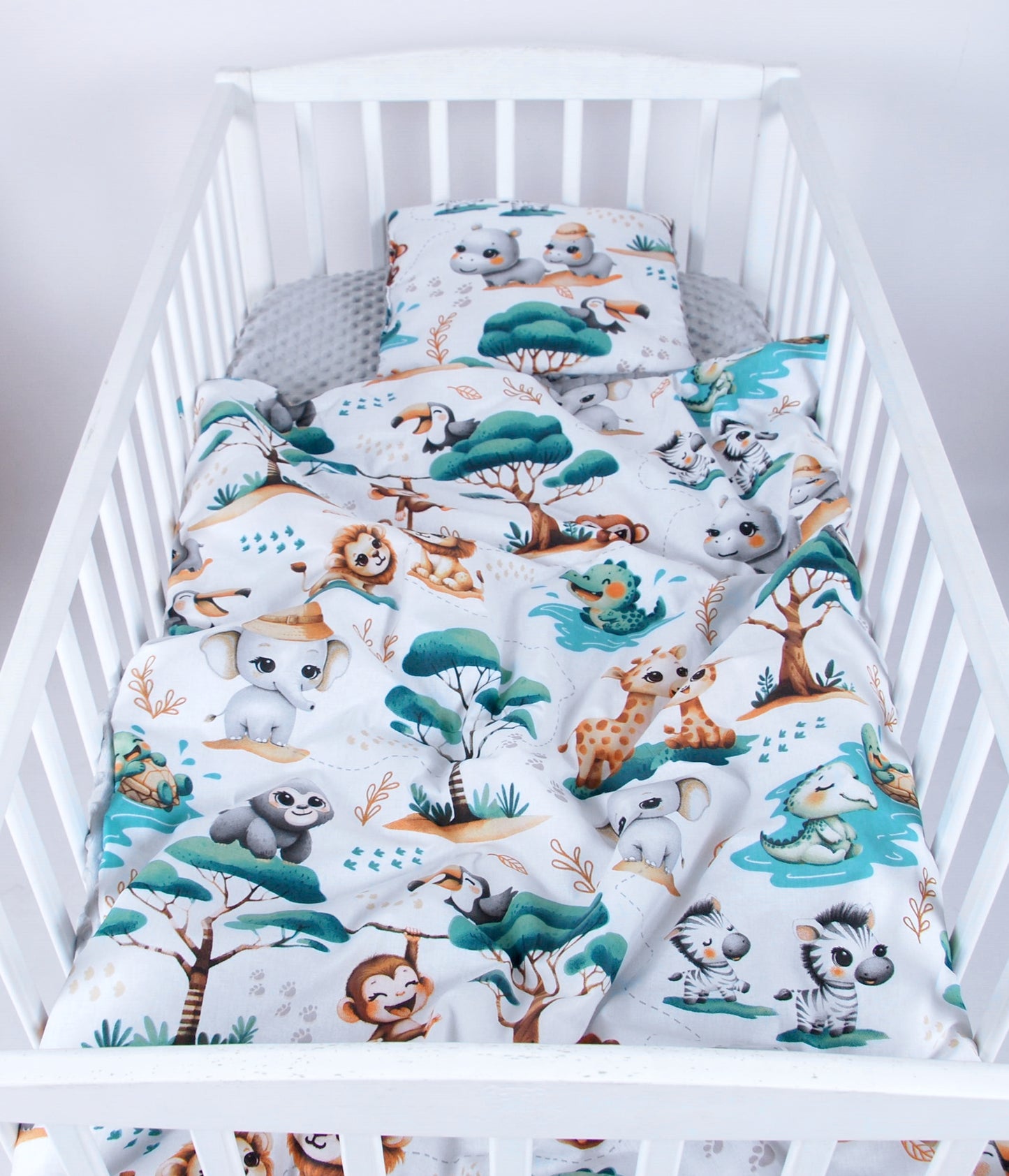 BABYLUX Babydecke Krabbeldecke MINKY Decke 75x100 cm mit Kissen K148 - Grau + Dschungel