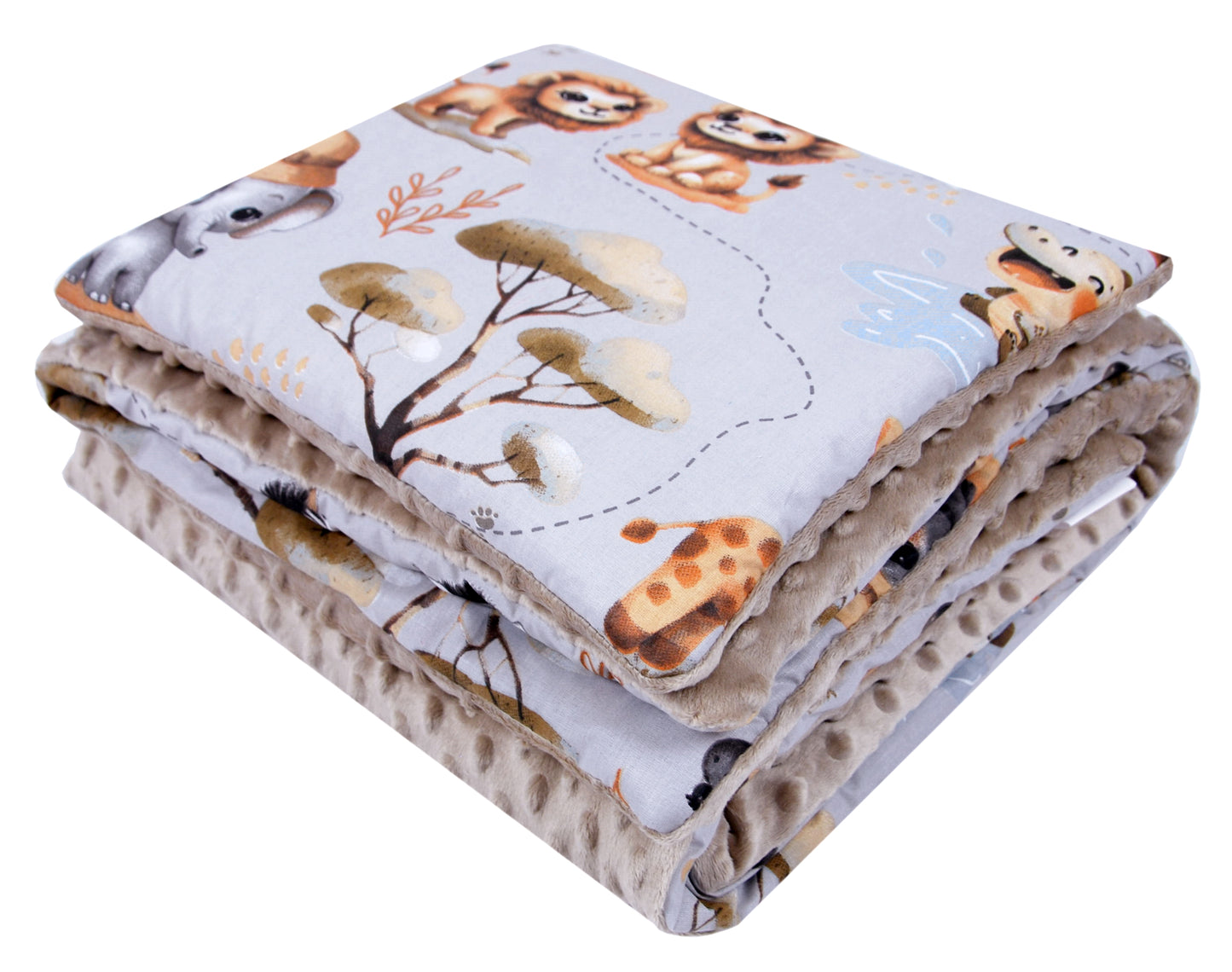 BABYLUX Babydecke Krabbeldecke MINKY Decke 75x100 cm mit Kissen K149 - Beige + Dschungel