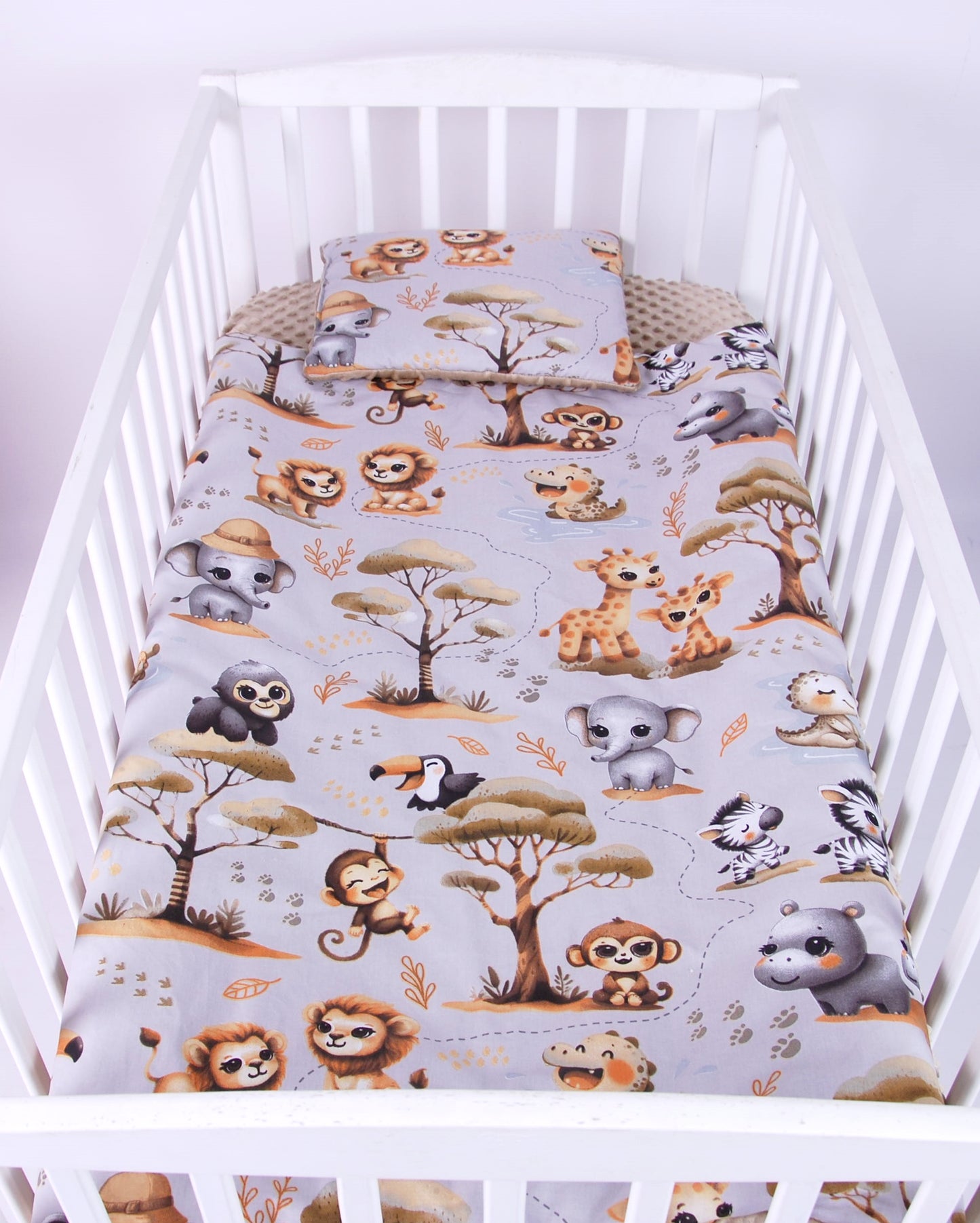 BABYLUX Babydecke Krabbeldecke MINKY Decke 75x100 cm mit Kissen K149 - Beige + Dschungel