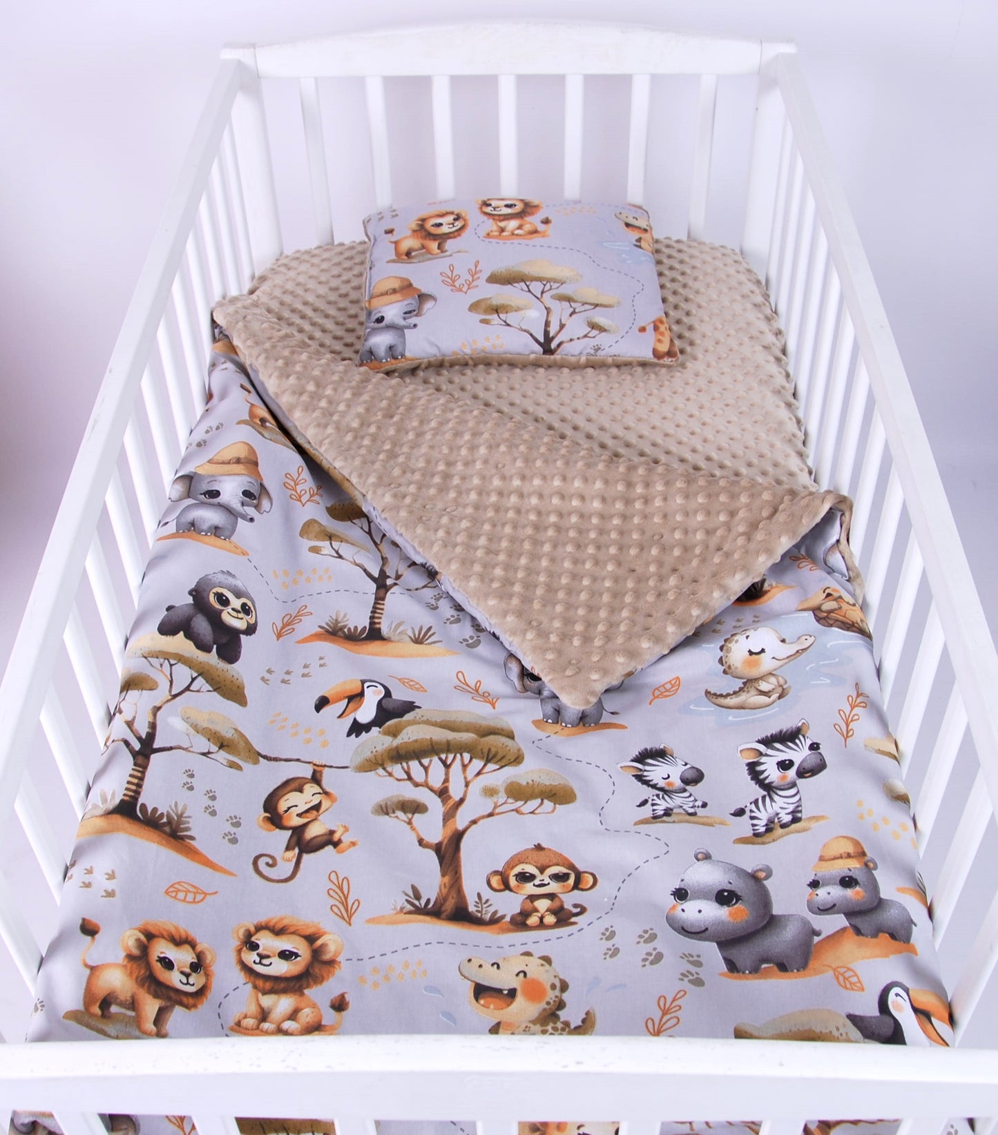 BABYLUX Babydecke Krabbeldecke MINKY Decke 75x100 cm mit Kissen K149 - Beige + Dschungel
