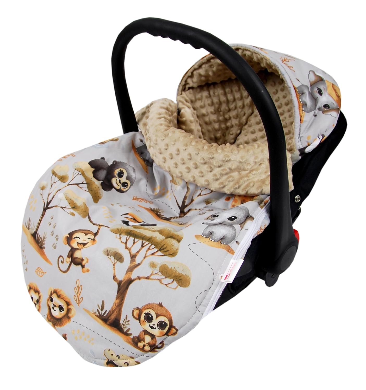 BabyLux Fußsack 90cm Minky Babyschale Buggy Kinderwagen 149. Beige + Dschungel