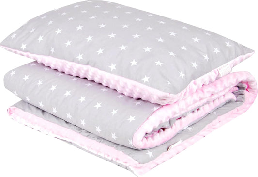 BABYLUX Kuscheldecke 100 x 150 cm Decke Kinderdecke 14. Rosa + Sterne mit Kissen