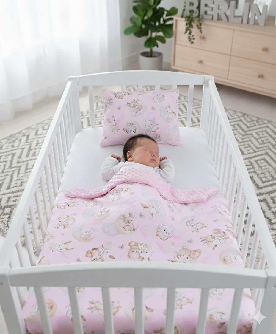 BABYLUX Babydecke Krabbeldecke MINKY Decke 75x100 cm mit Kissen K162 Rosa + Schnuckis