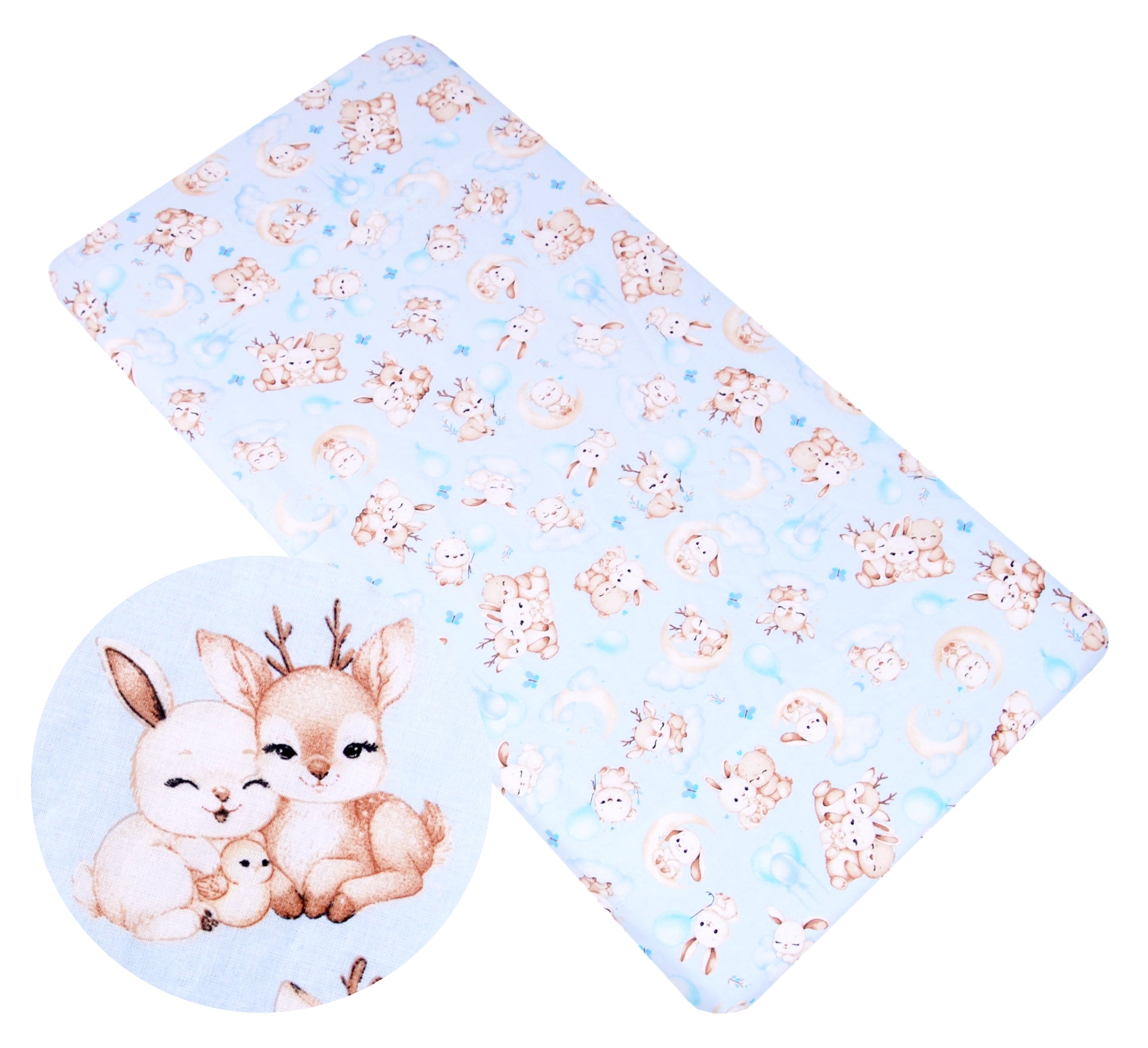 BABYLUX Spannbetttuch 60x120 / 70x140 cm Baby SPANNBETTLAKEN Kinderbett 163. Blau + Schnuckis