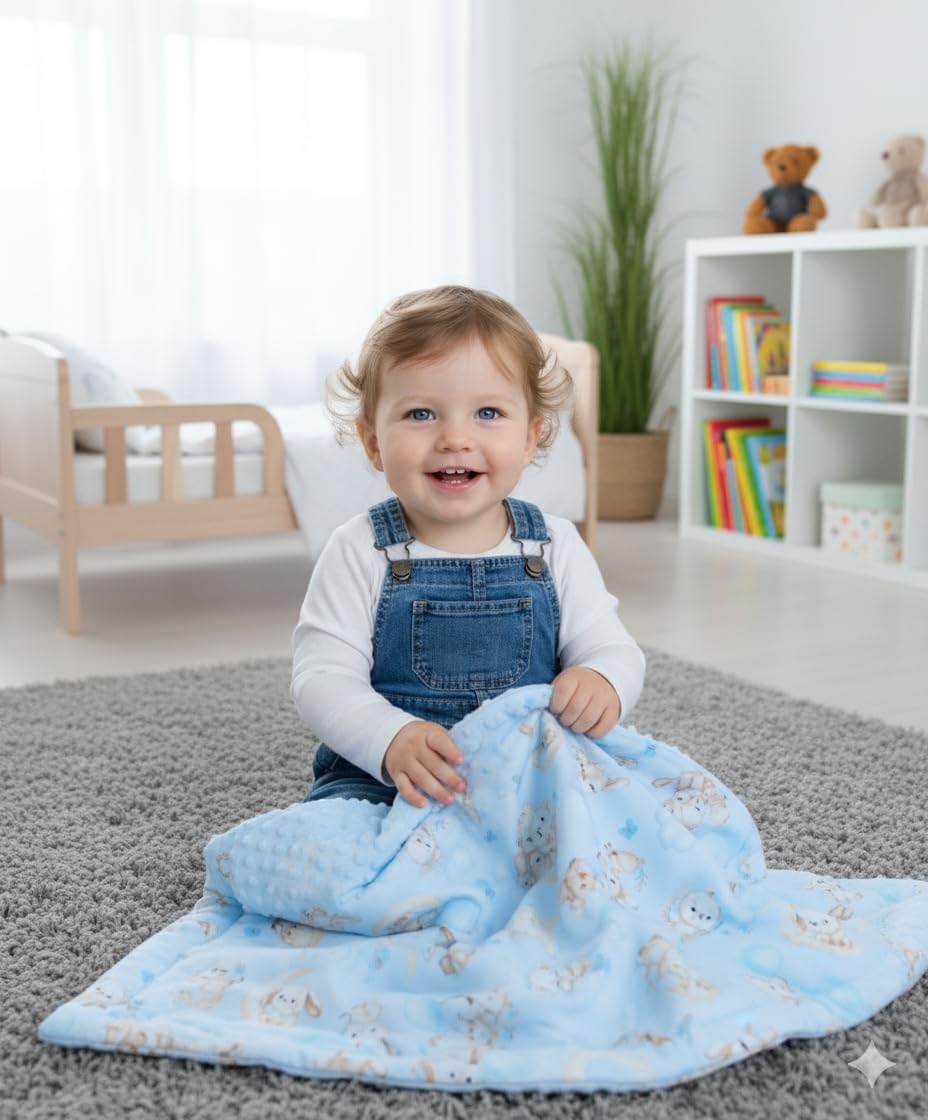 BABYLUX Babydecke Krabbeldecke MINKY Decke 75x100 cm mit Kissen K163 Blau + Schnuckis