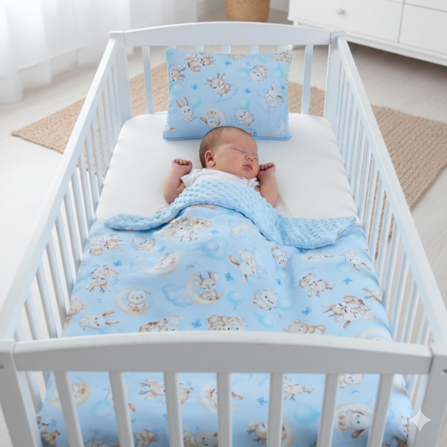 BABYLUX Babydecke Krabbeldecke MINKY Decke 75x100 cm mit Kissen K163 Blau + Schnuckis