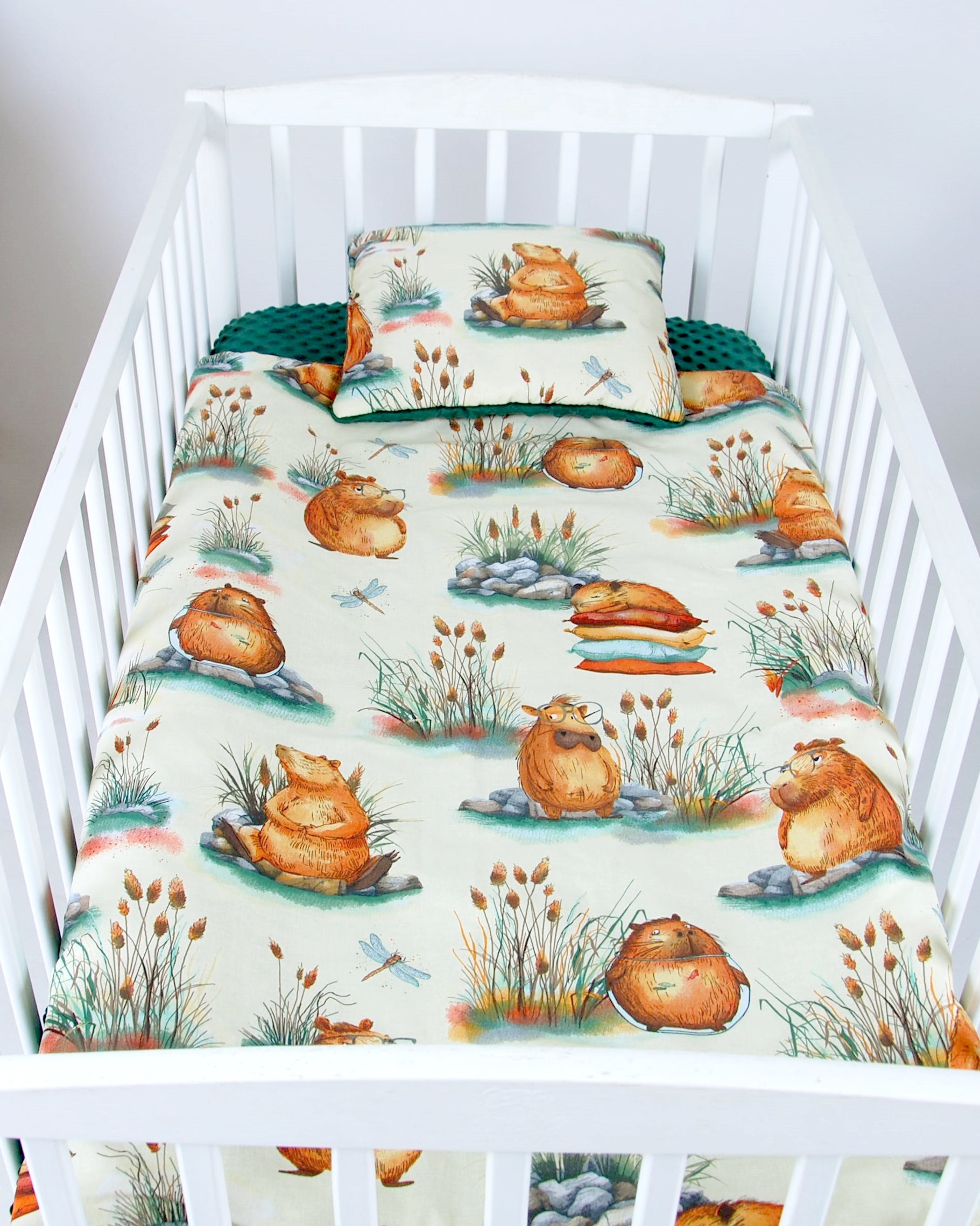 BABYLUX Babydecke Krabbeldecke MINKY Decke 75x100 cm mit Kissen K164 Grün + Capybara