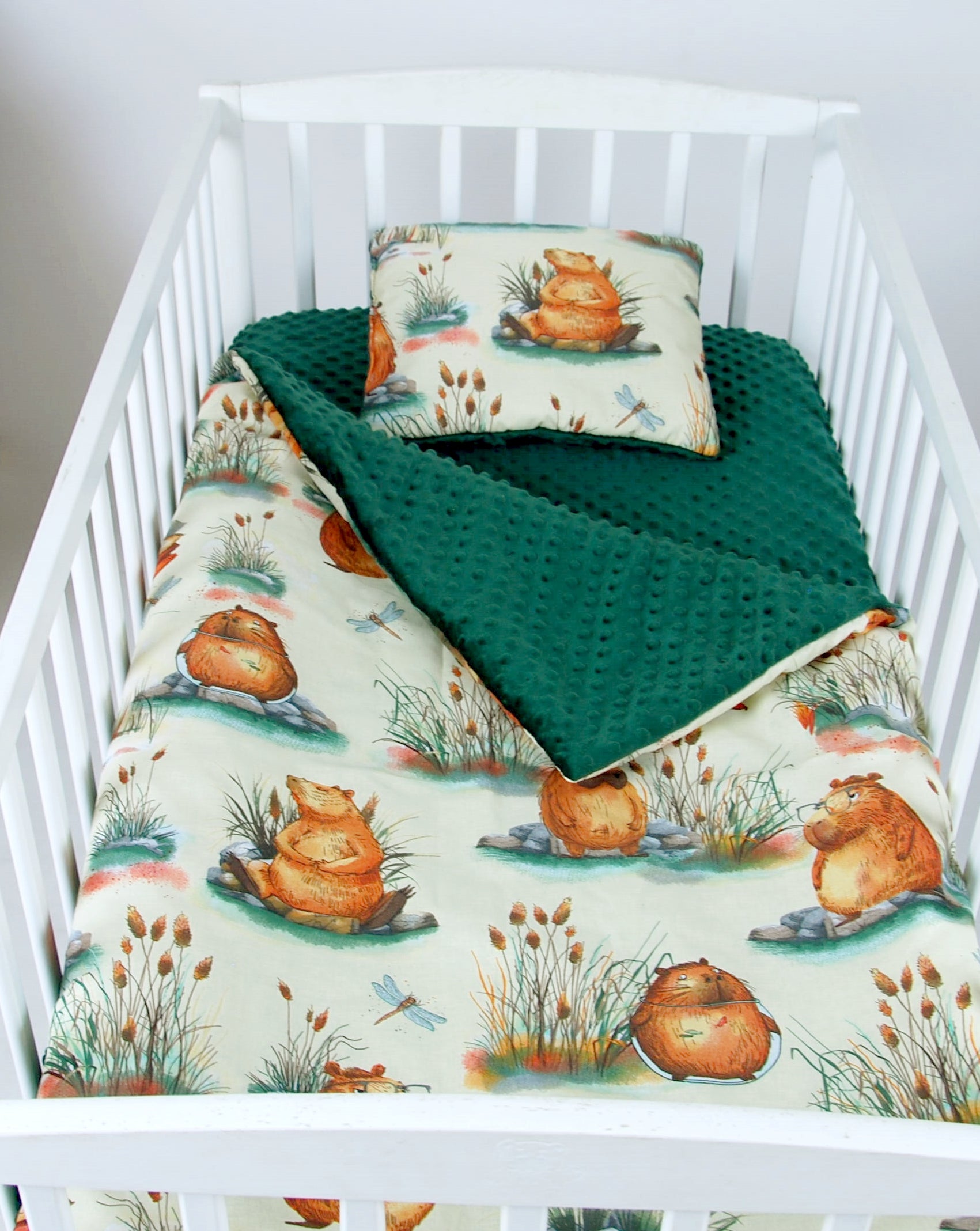 BABYLUX Babydecke Krabbeldecke MINKY Decke 75x100 cm mit Kissen K164 Grün + Capybara