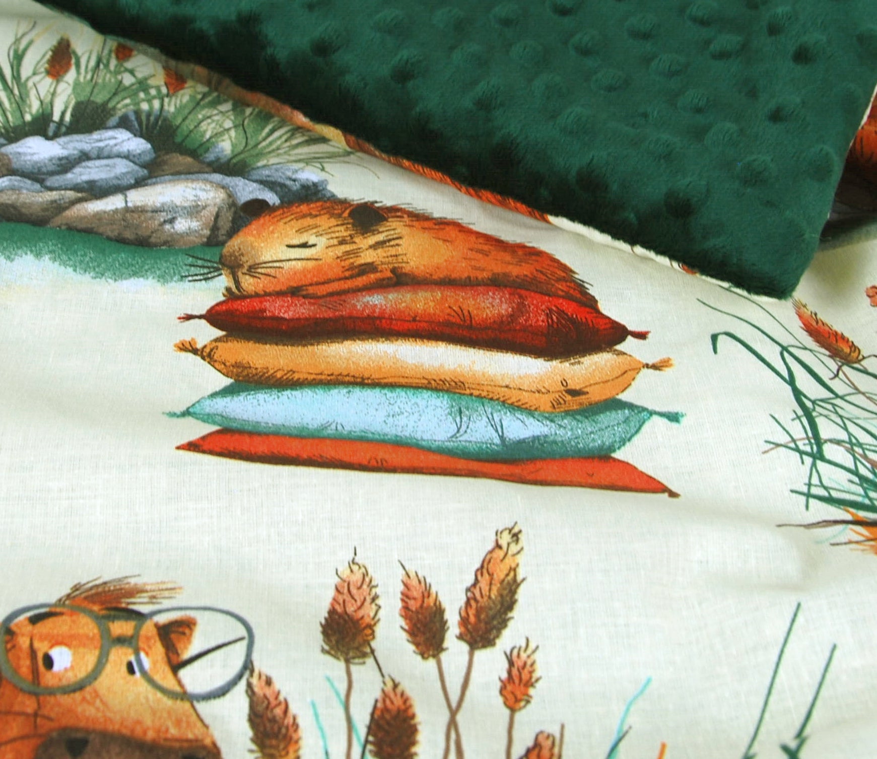 BABYLUX Babydecke Krabbeldecke MINKY Decke 75x100 cm mit Kissen K164 Grün + Capybara