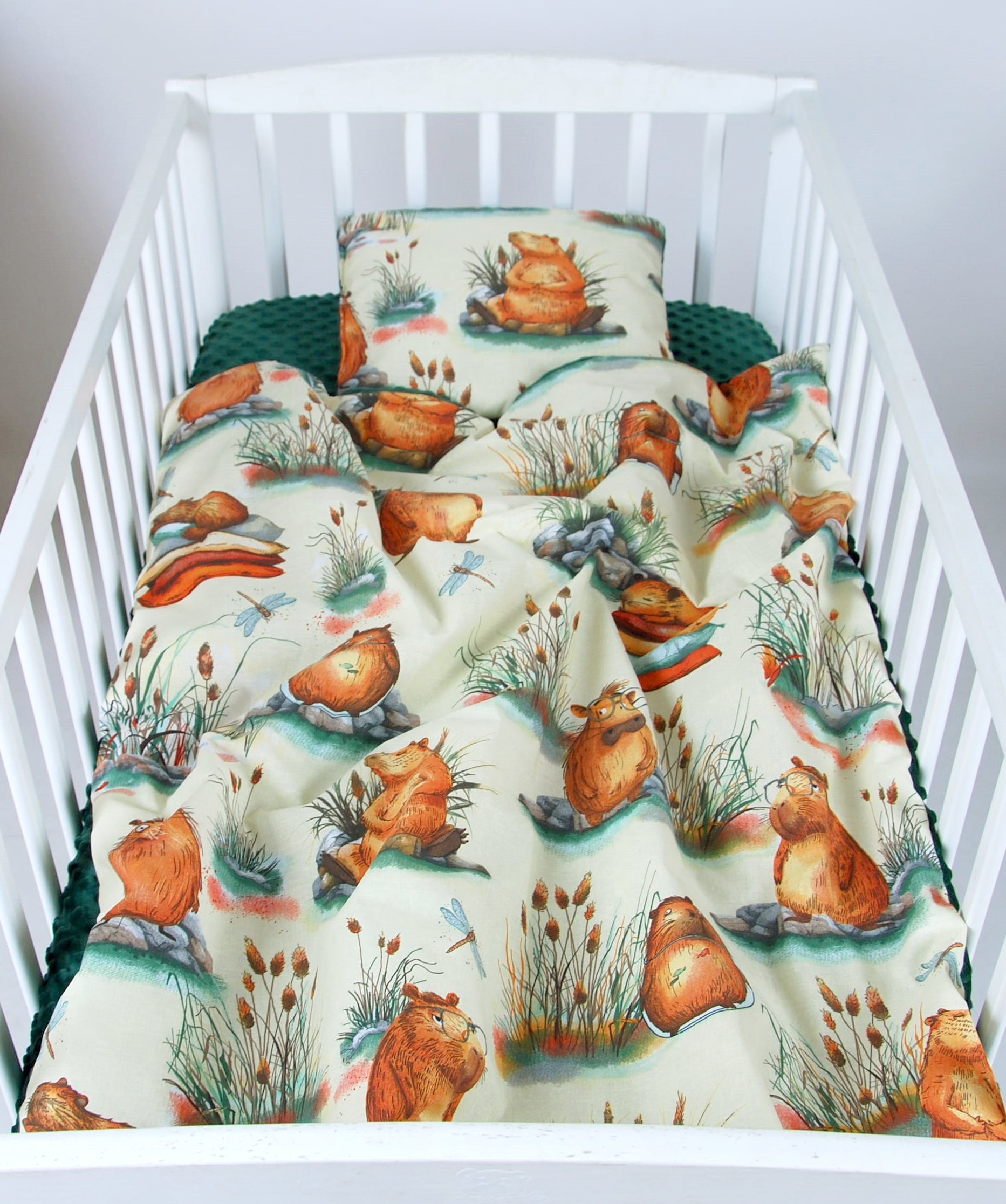 BABYLUX Babydecke Krabbeldecke MINKY Decke 75x100 cm mit Kissen K164 Grün + Capybara
