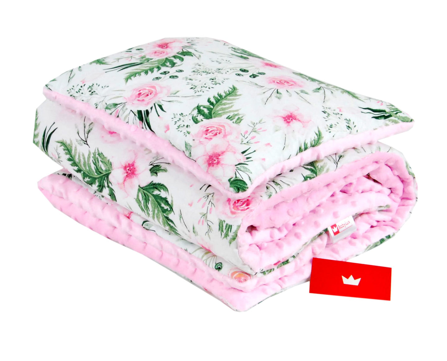 BABYLUX Babydecke Krabbeldecke MINKY Decke 75x100 cm mit Kissen 25K. Rosa + Wilde Blumen