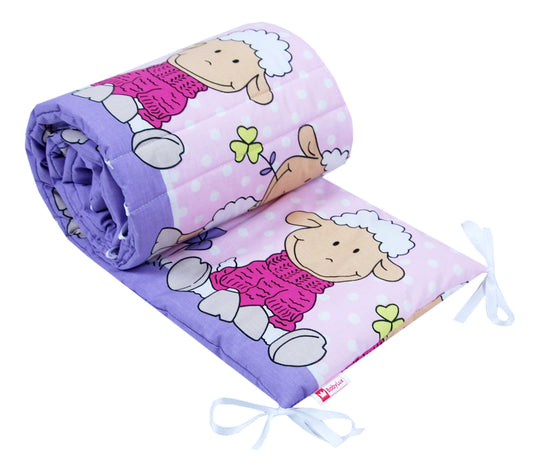 BabyLux Nestchen Bettumrandung 210x30 cm – Kopfschutz für Babybett, Beistellbett & Laufgitter – Weiche Gitterbett-Polsterung - Baumwolle 2. Lila Schaf
