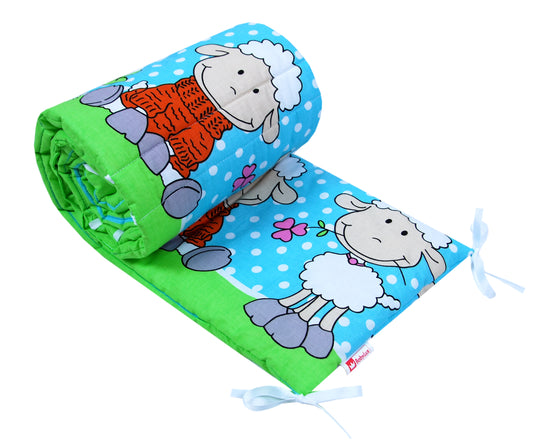 BabyLux Nestchen Bettumrandung 210x30 cm – Kopfschutz für Babybett, Beistellbett & Laufgitter – Weiche Gitterbett-Polsterung - Baumwolle 3. Grün Schaf
