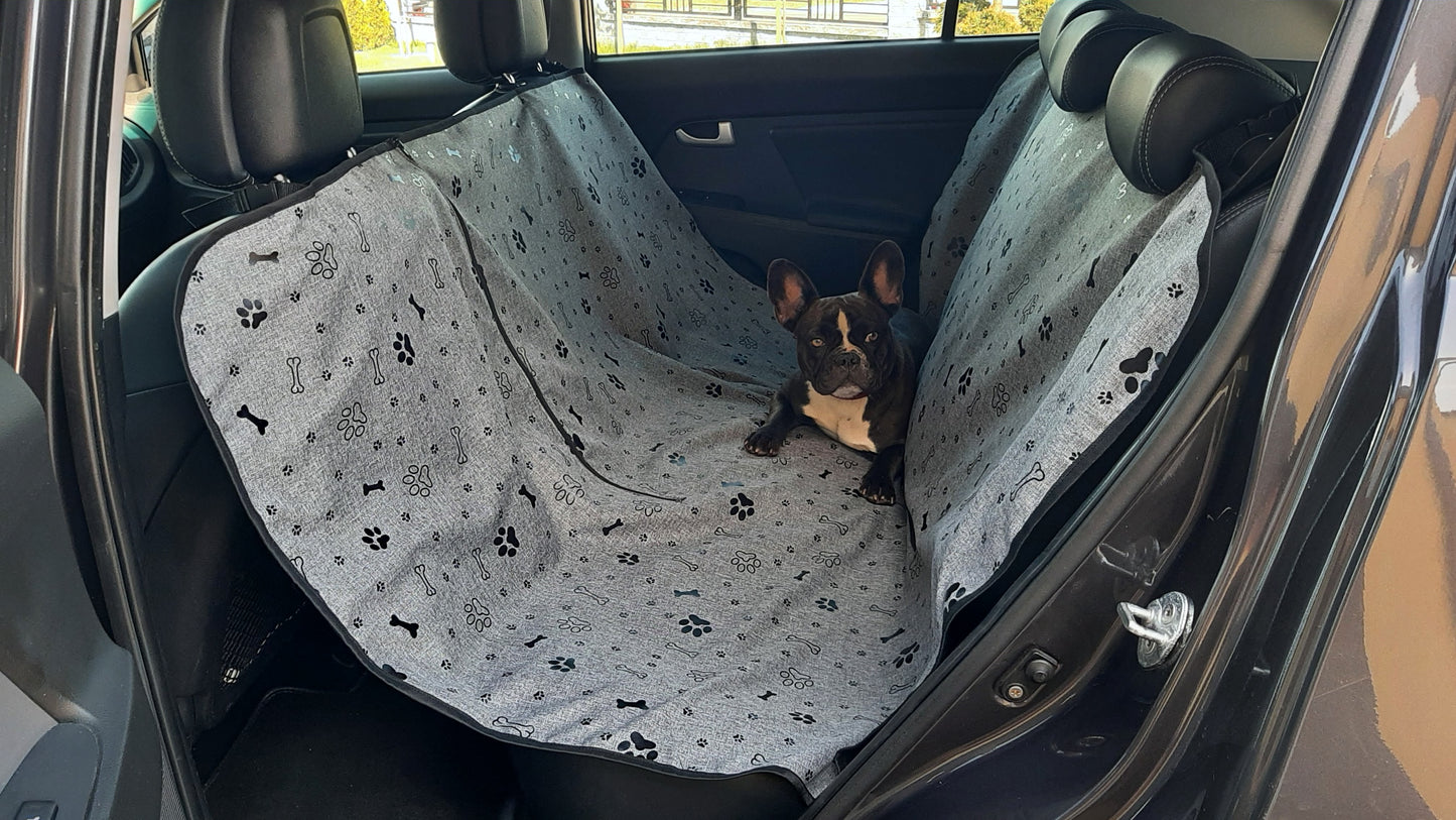 Hunde Autodecke Hundedecke Rückbank Kofferraum Schutz Autoschondecke 4. Grau - Pfoten/Knochen