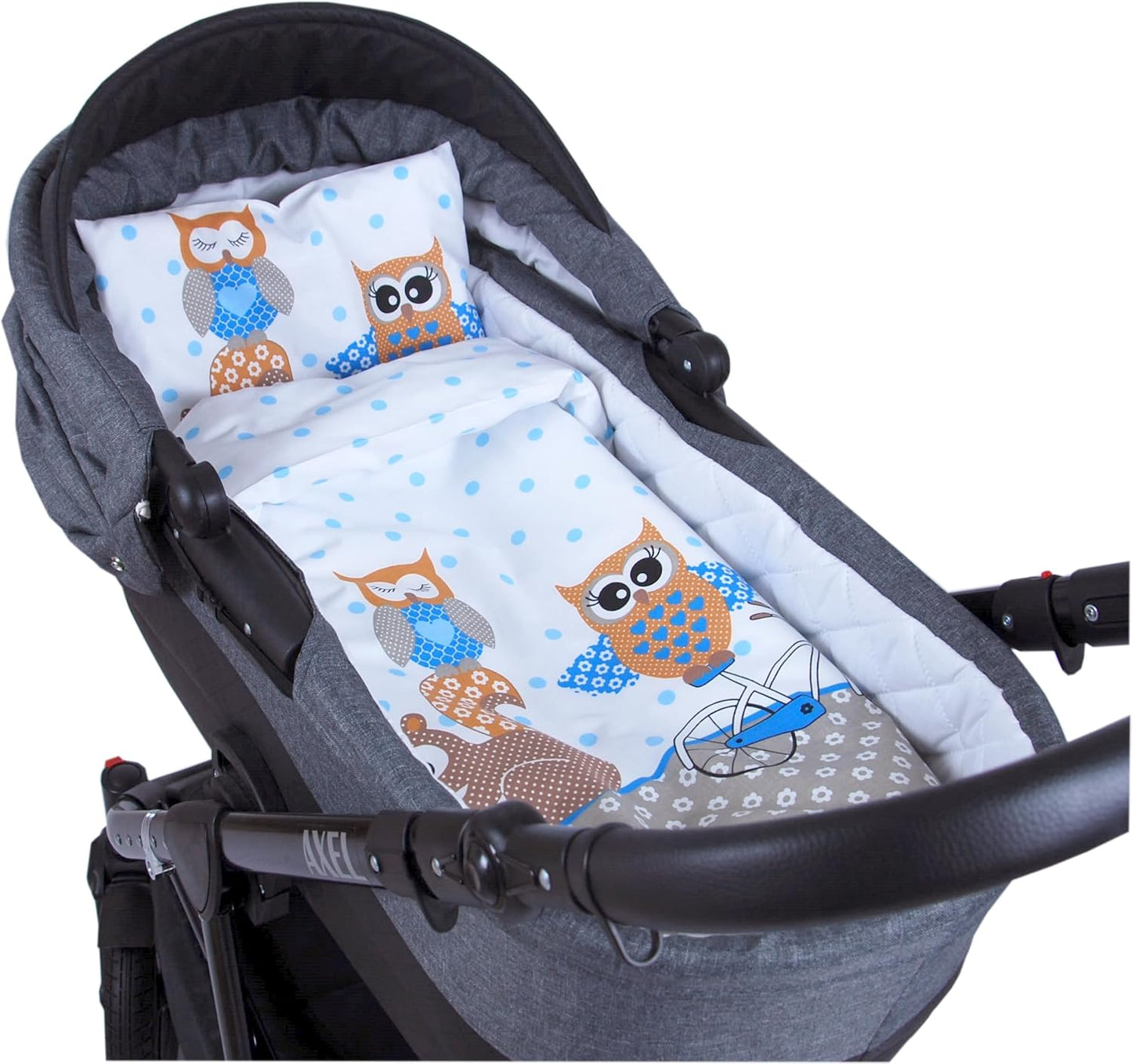 BABYLUX 2 tlg. Set Bezug für Kinderwagen Bettwäsche  60x78cm 53. Eule Blau
