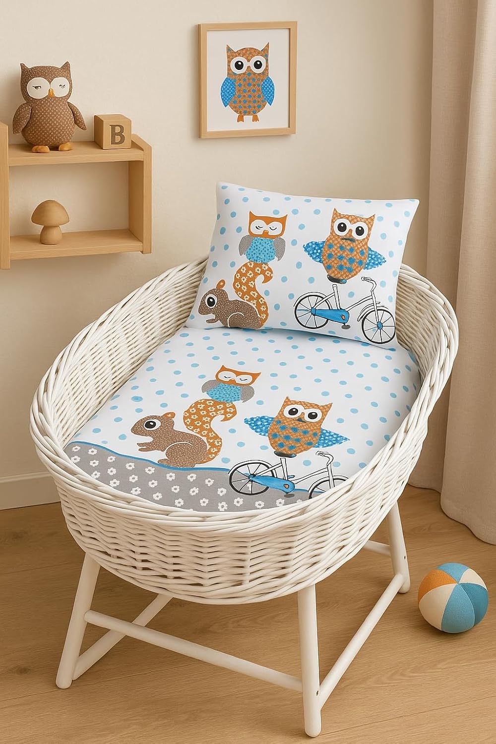 BABYLUX 2 tlg. Set Bezug für Kinderwagen Bettwäsche  60x78cm 53. Eule Blau