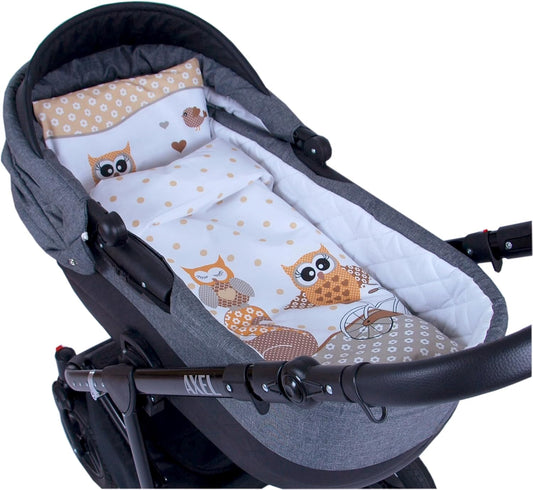 BABYLUX 2 tlg. Set Bezug für Kinderwagen Bettwäsche  60x78cm  54. Eule Braun