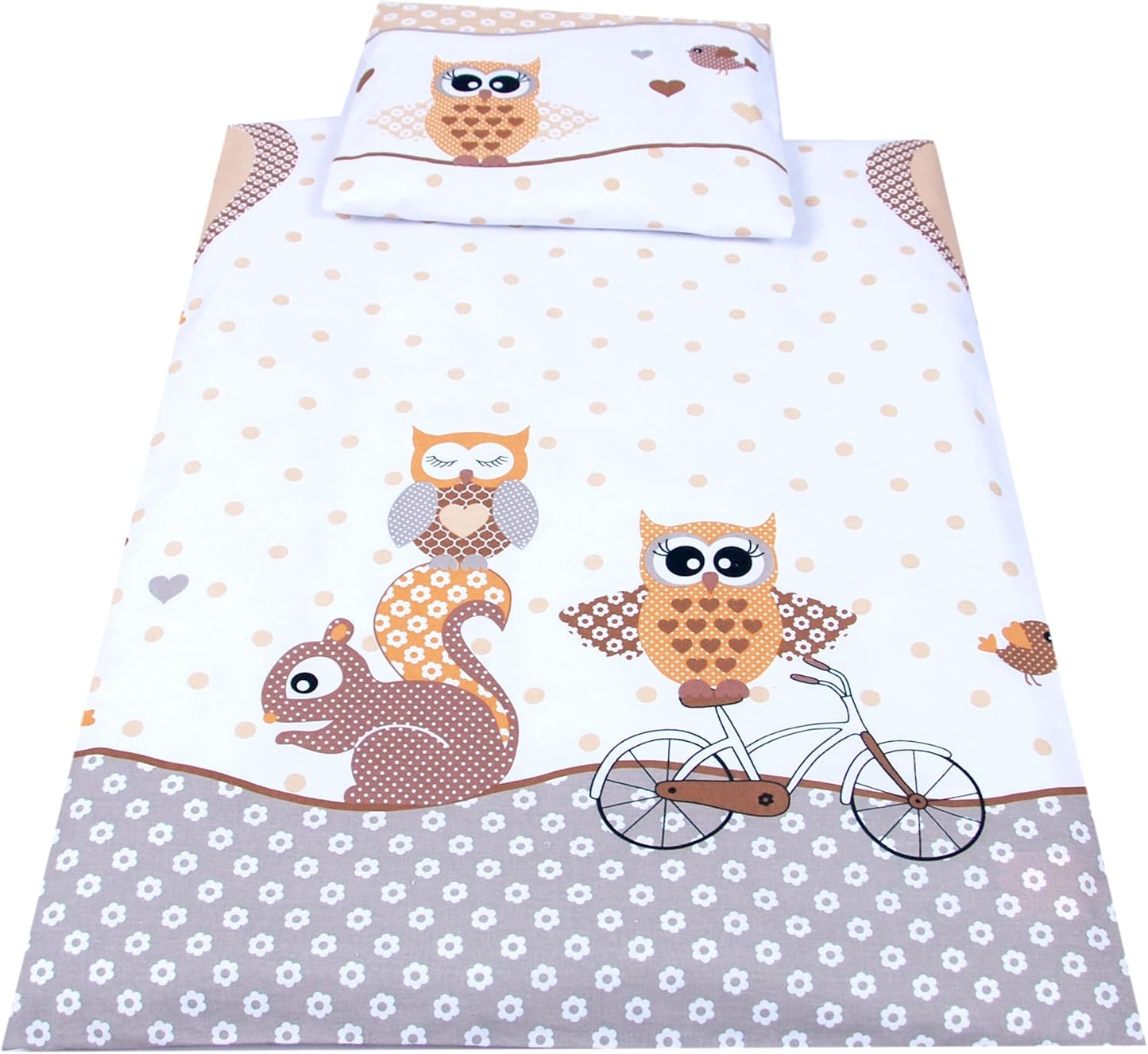 BABYLUX 2 tlg. Set Bezug für Kinderwagen Bettwäsche  60x78cm  54. Eule Braun