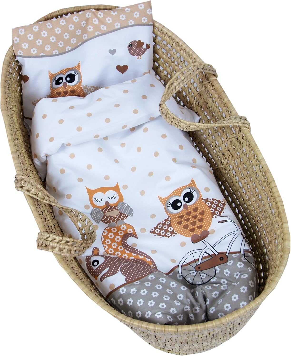 BABYLUX 2 tlg. Set Bezug für Kinderwagen Bettwäsche  60x78cm  54. Eule Braun