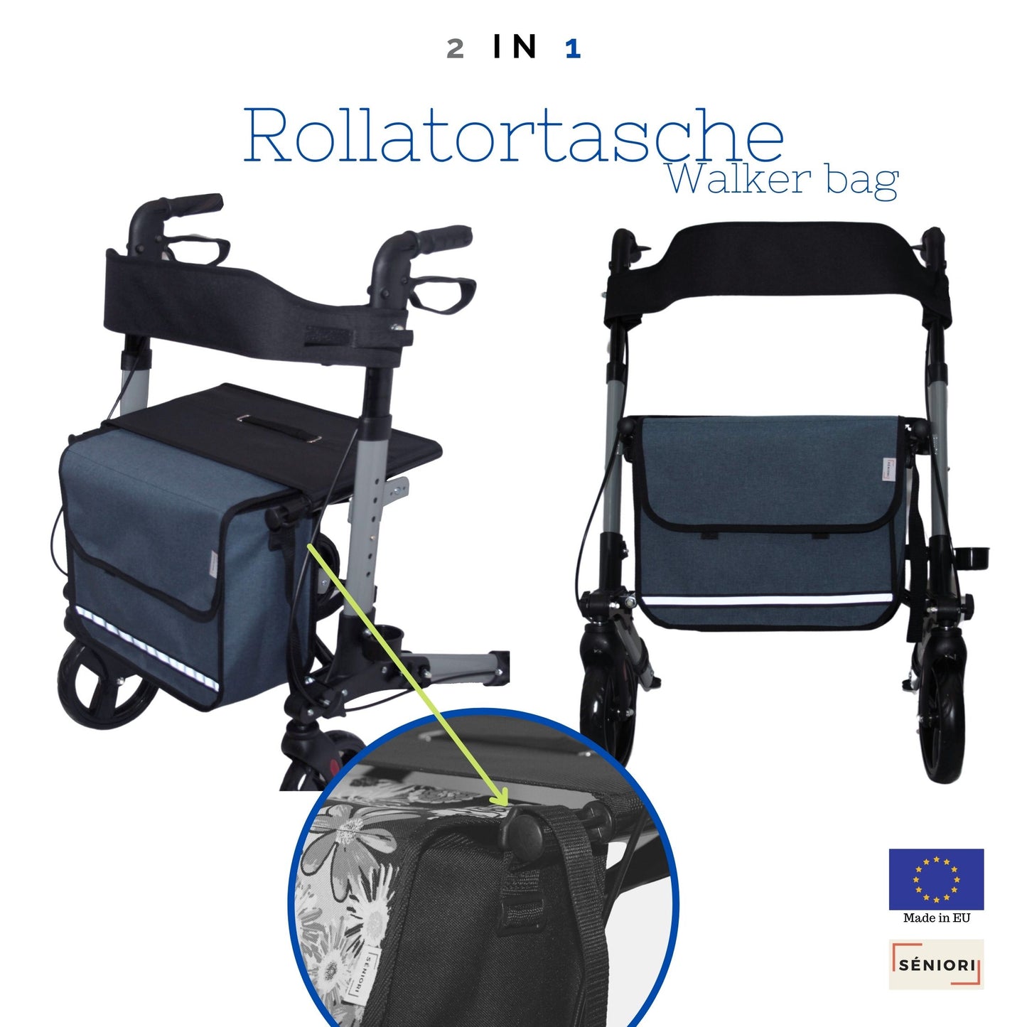 SENIORI Rollator / Rollstuhl Tasche Rollatortasche Rollstuhltasche 5. Blau_classic