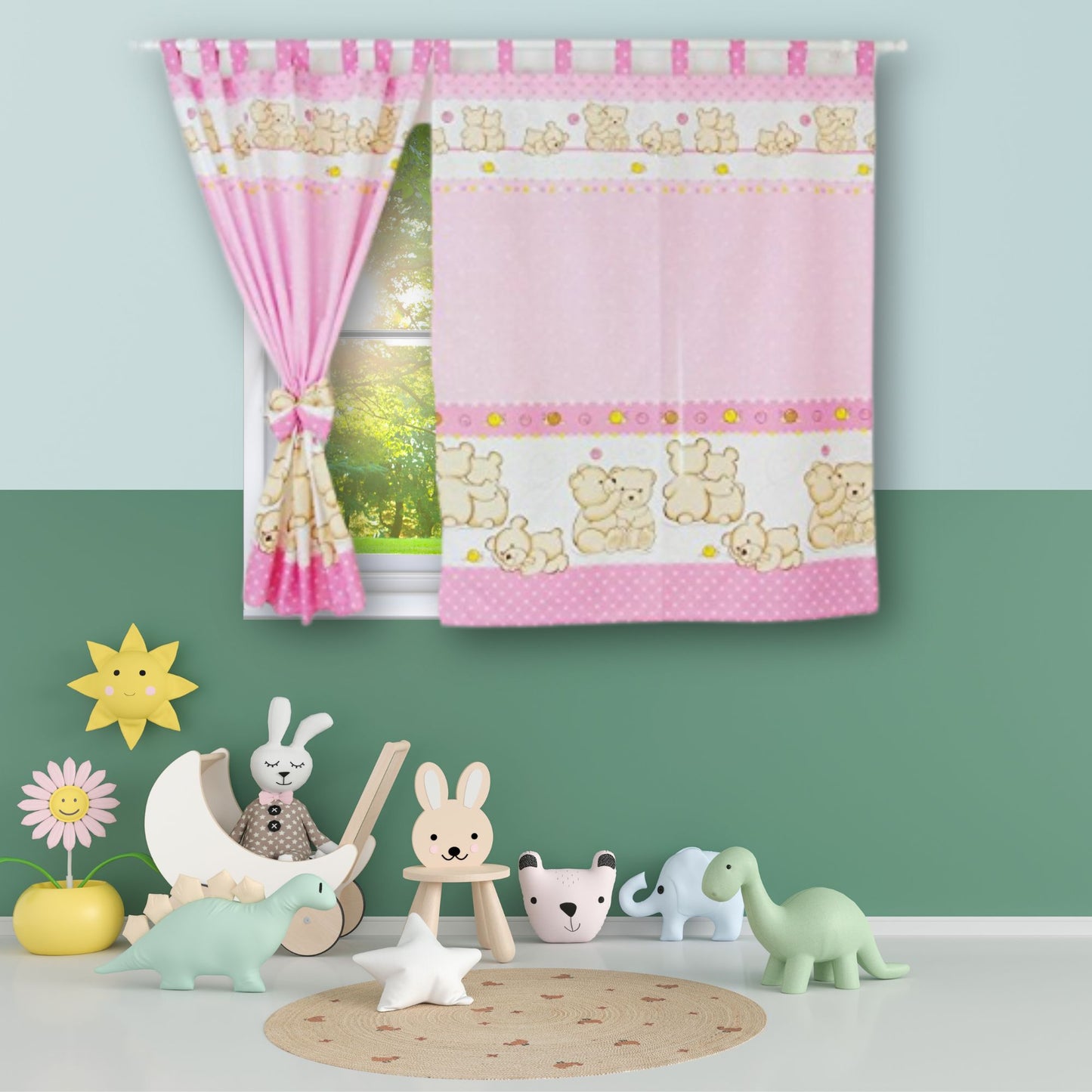 BABYLUX Kinderzimmer VORHÄNGE mit Schlaufen 64. Teddybären Rosa
