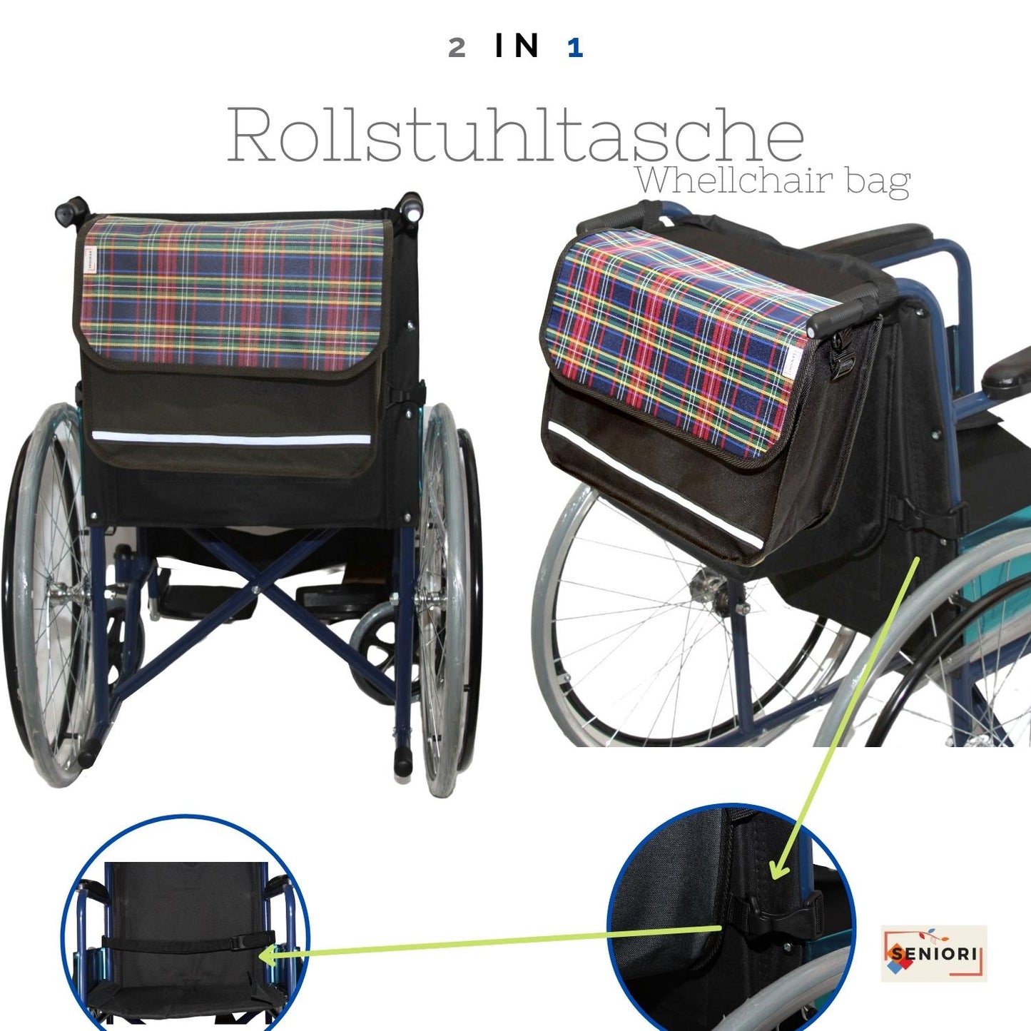 SENIORI Rollator / Rollstuhl Tasche Rollatortasche Rollstuhltasche 7. Tartan_classic