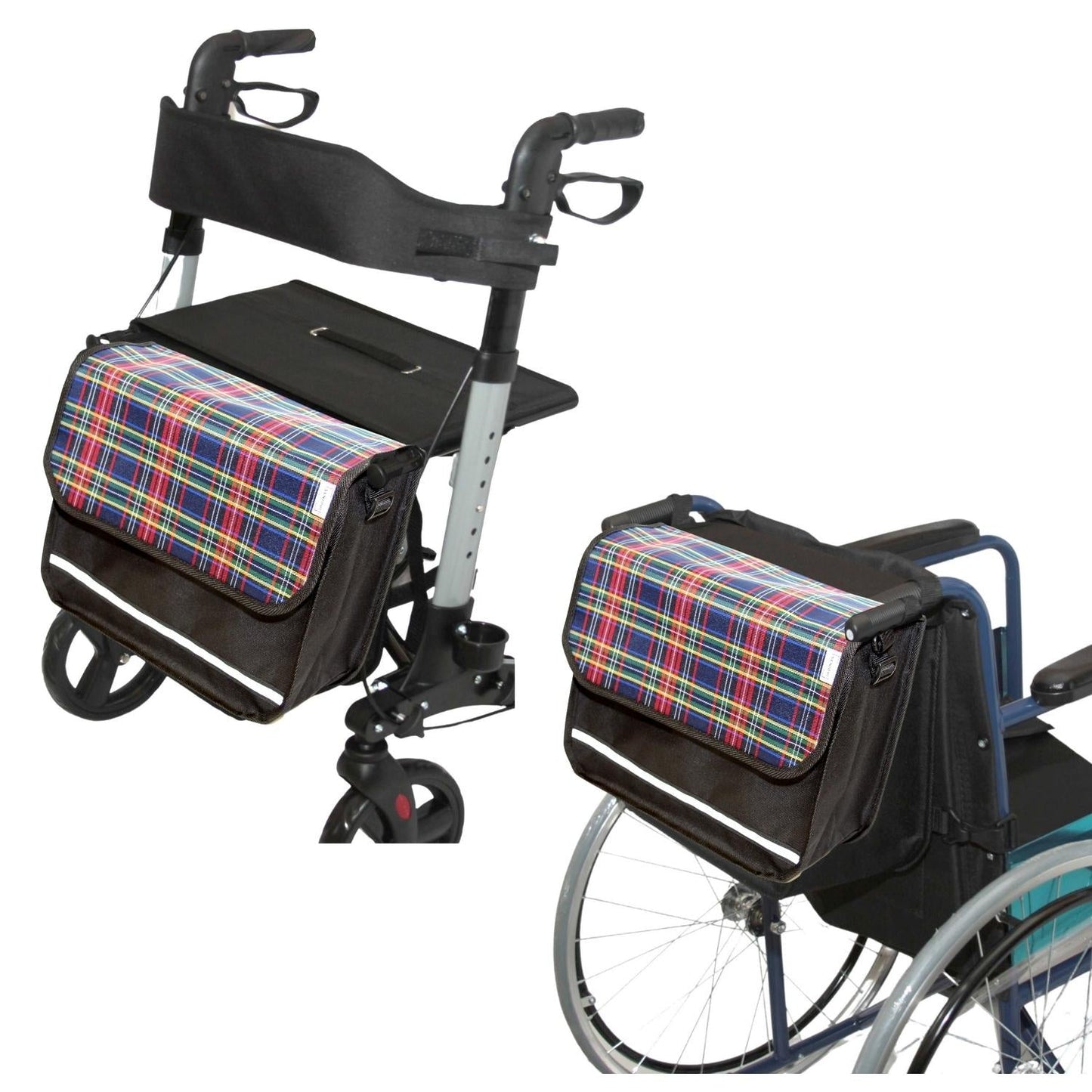 SENIORI Rollator / Rollstuhl Tasche Rollatortasche Rollstuhltasche 7F. Tartan_Flex
