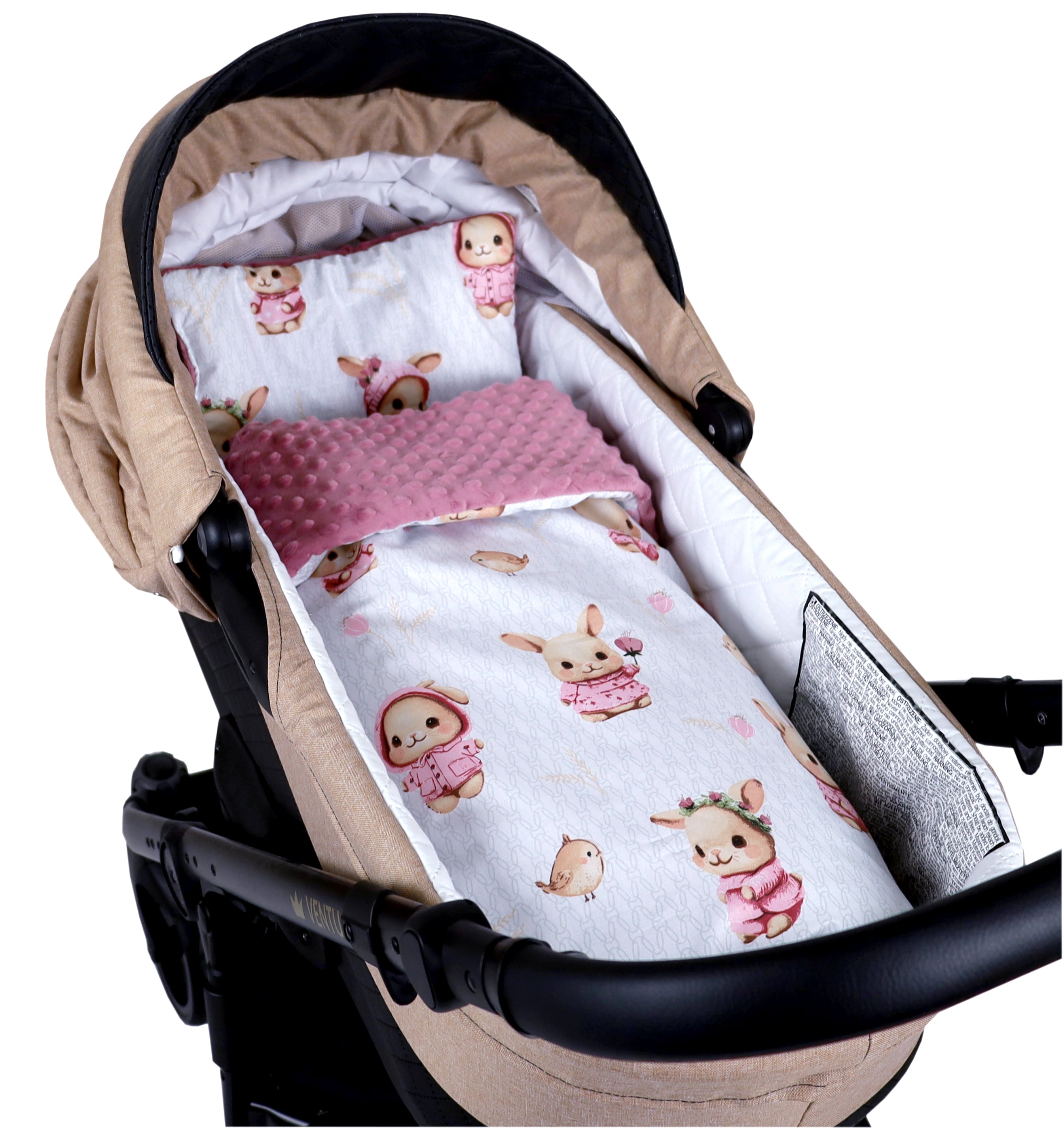 BABYLUX Babydecke Minky Plüsch 75x60 cm mit Kissen 35x30 cm – Weiche Baby Kuscheldecke für Kinderwagen, Neugeborene & Babyschale MP151B Rosa + Häschen
