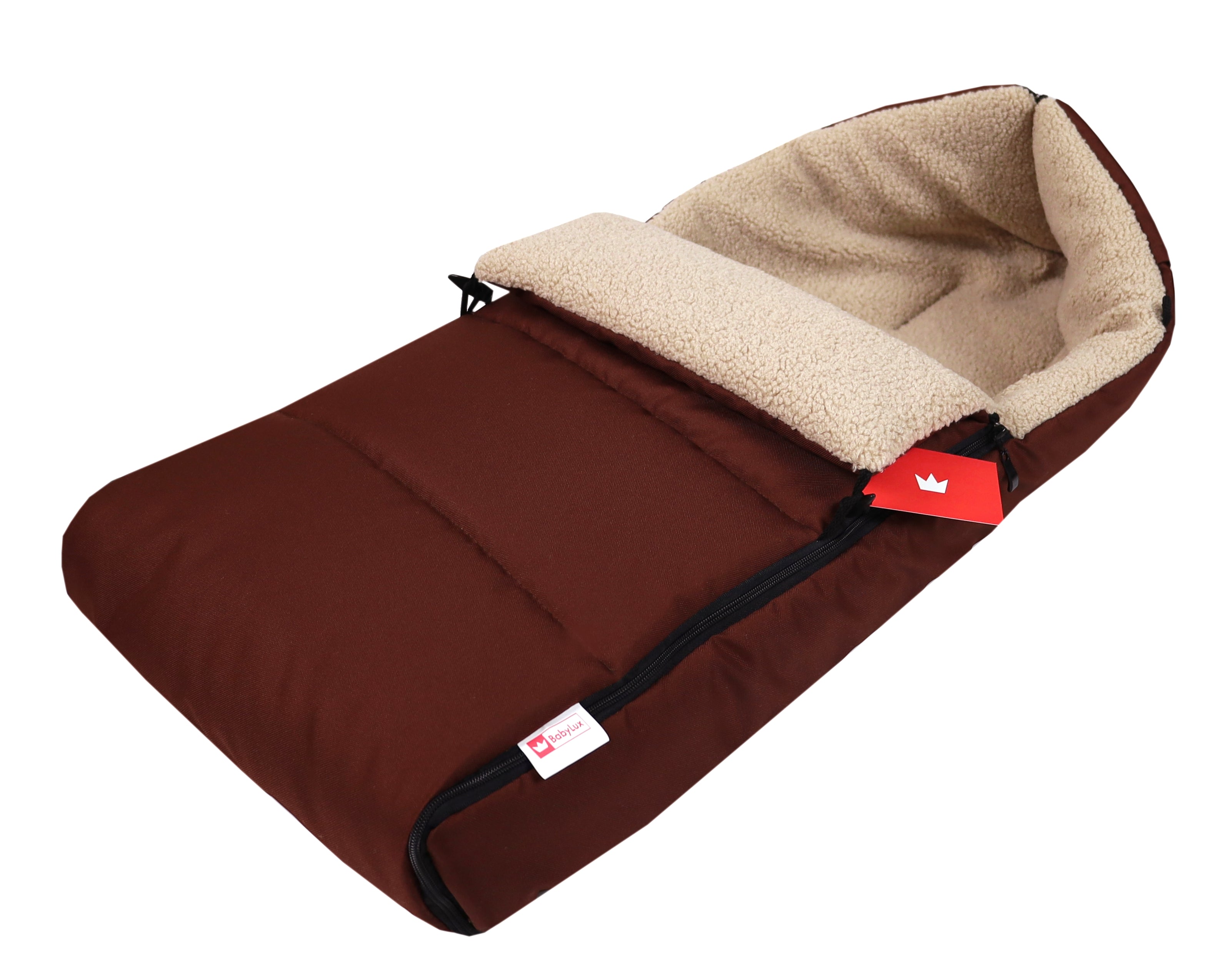 BABYLUX Bouclé Fußsack Kinderwagen 90cm Winter Schlafsack für Buggy, Babyschale BF2 Schocko + Boucle Beige