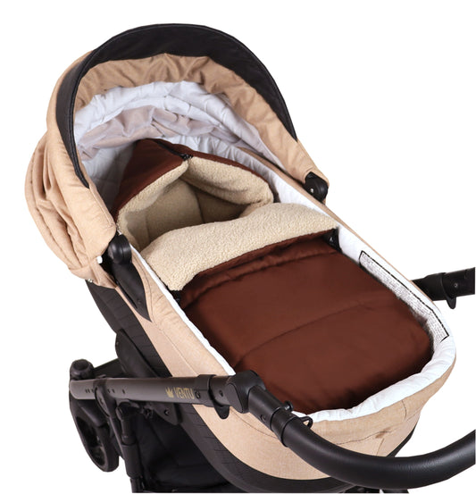 BABYLUX Bouclé Fußsack Kinderwagen 90cm Winter Schlafsack für Buggy, Babyschale BF2 Schocko + Boucle Beige