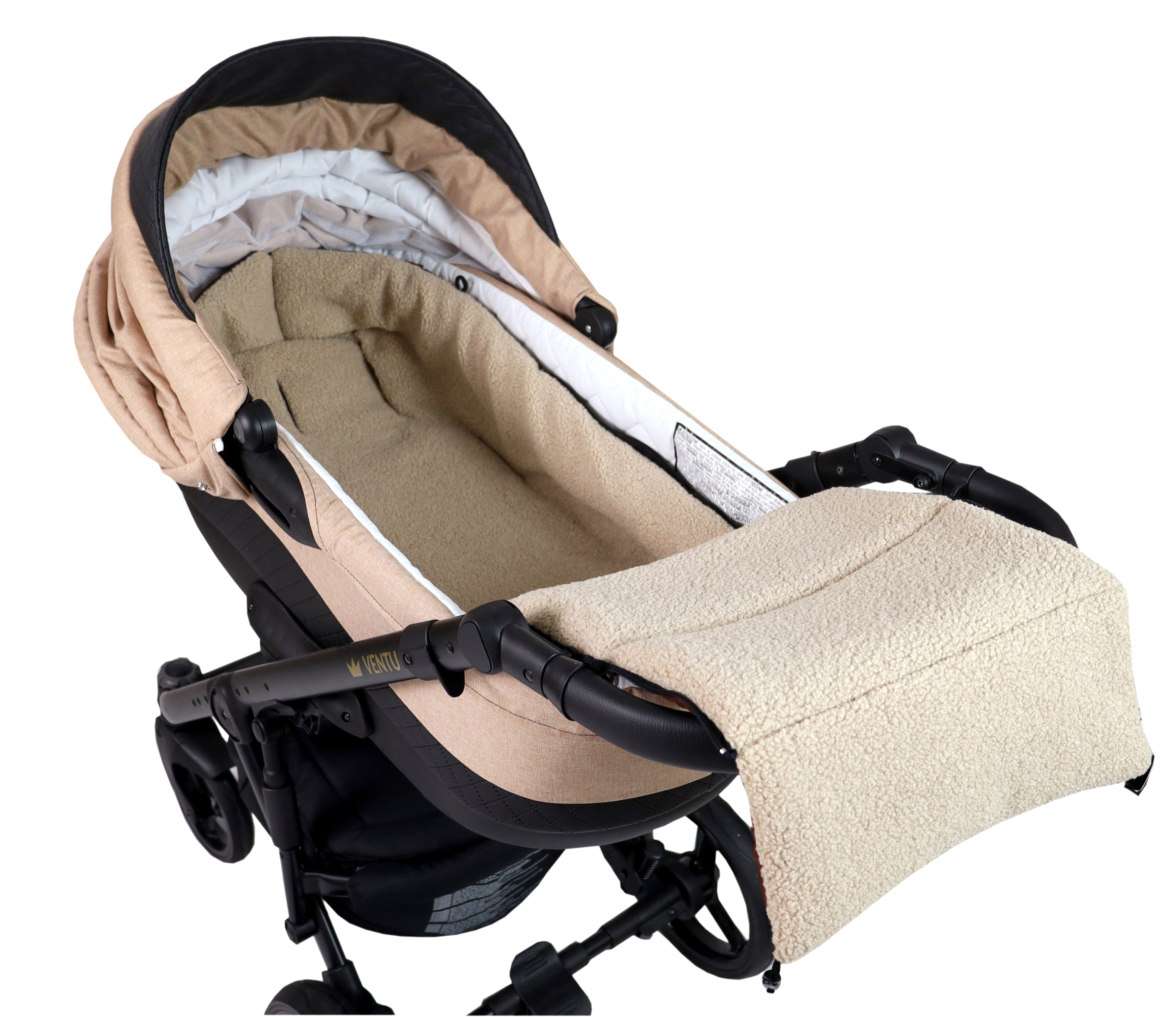 BABYLUX Bouclé Fußsack Kinderwagen 90cm Winter Schlafsack für Buggy, Babyschale BF2 Schocko + Boucle Beige