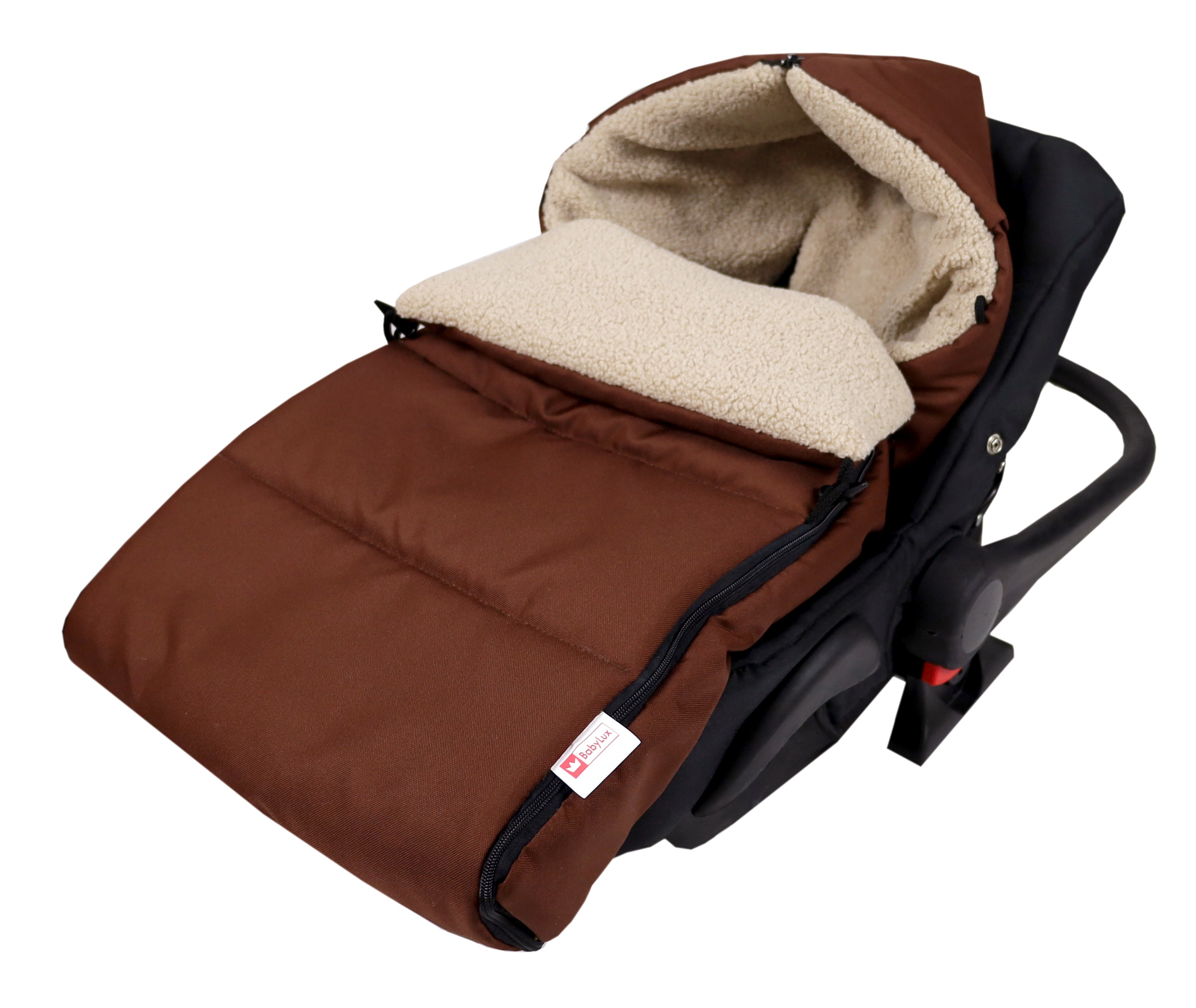 BABYLUX Bouclé Fußsack Kinderwagen 90cm Winter Schlafsack für Buggy, Babyschale BF2 Schocko + Boucle Beige