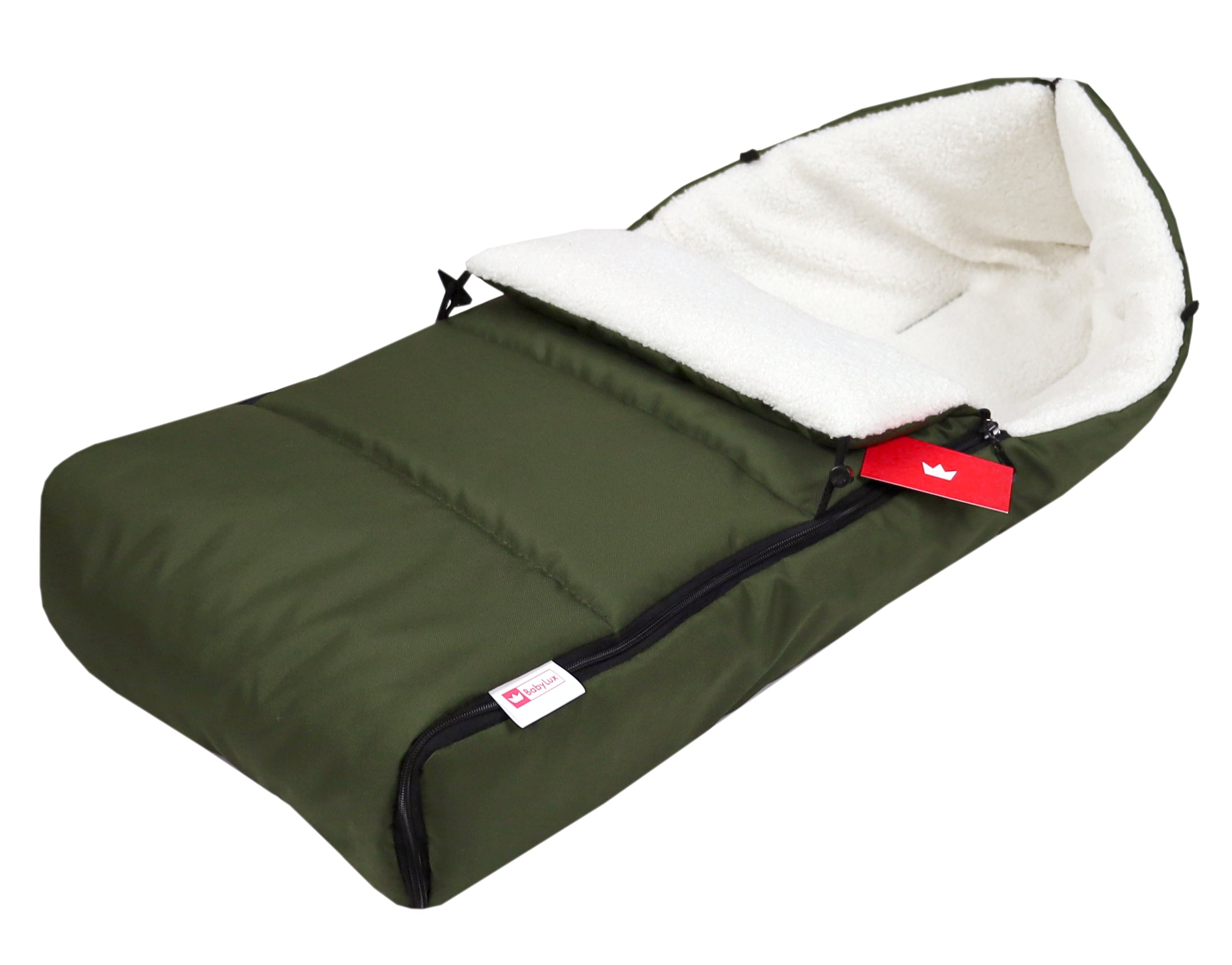 BABYLUX Bouclé Fußsack Kinderwagen 90cm Winter Schlafsack für Buggy, Babyschale BF3 Grün + Boucle Ecru