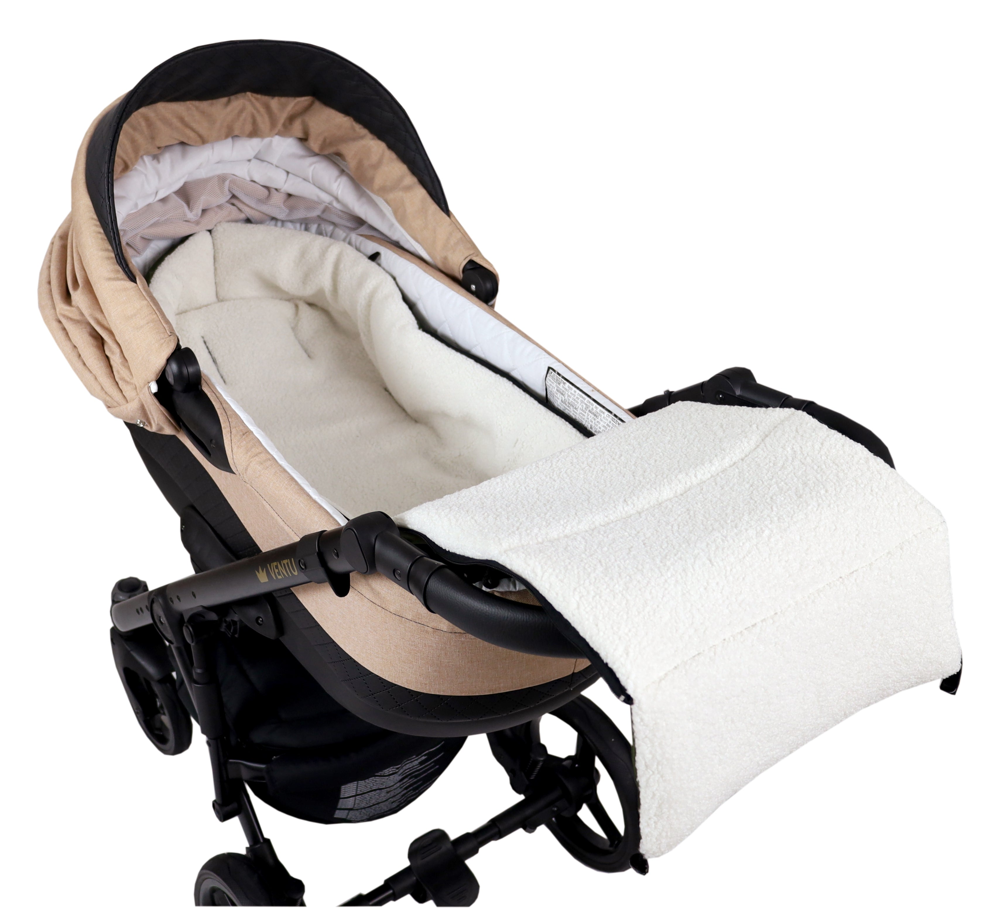 BABYLUX Bouclé Fußsack Kinderwagen 90cm Winter Schlafsack für Buggy, Babyschale BF3 Grün + Boucle Ecru